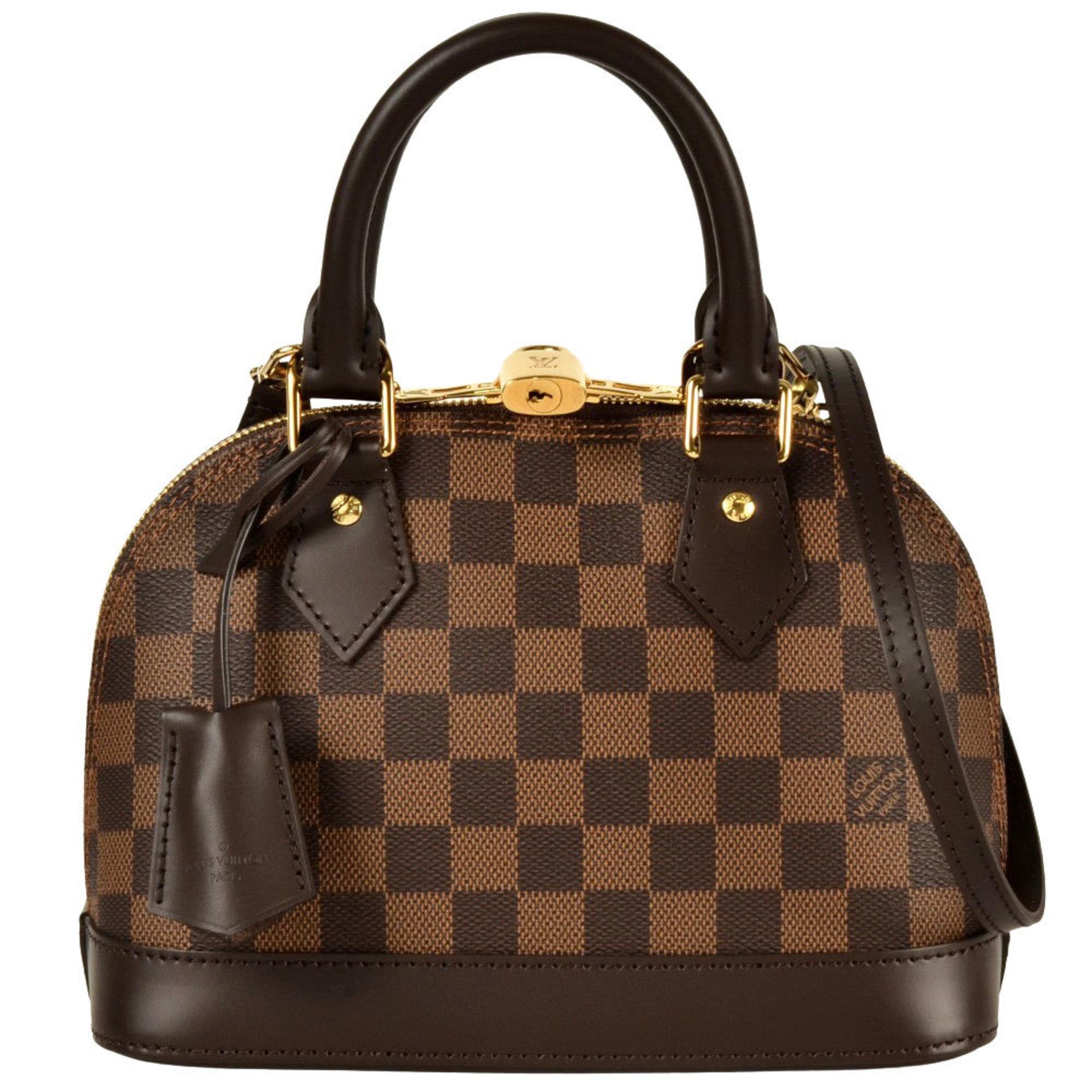 Louis Vuitton Alma BB Handbag Damier Ebene Leather Brown RFID (IC chip) built-in
