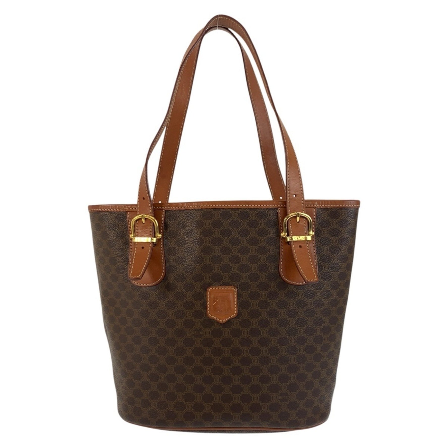 CELINE Vintage Macadam Gold Hardware Leather Tote Bag Shoulder