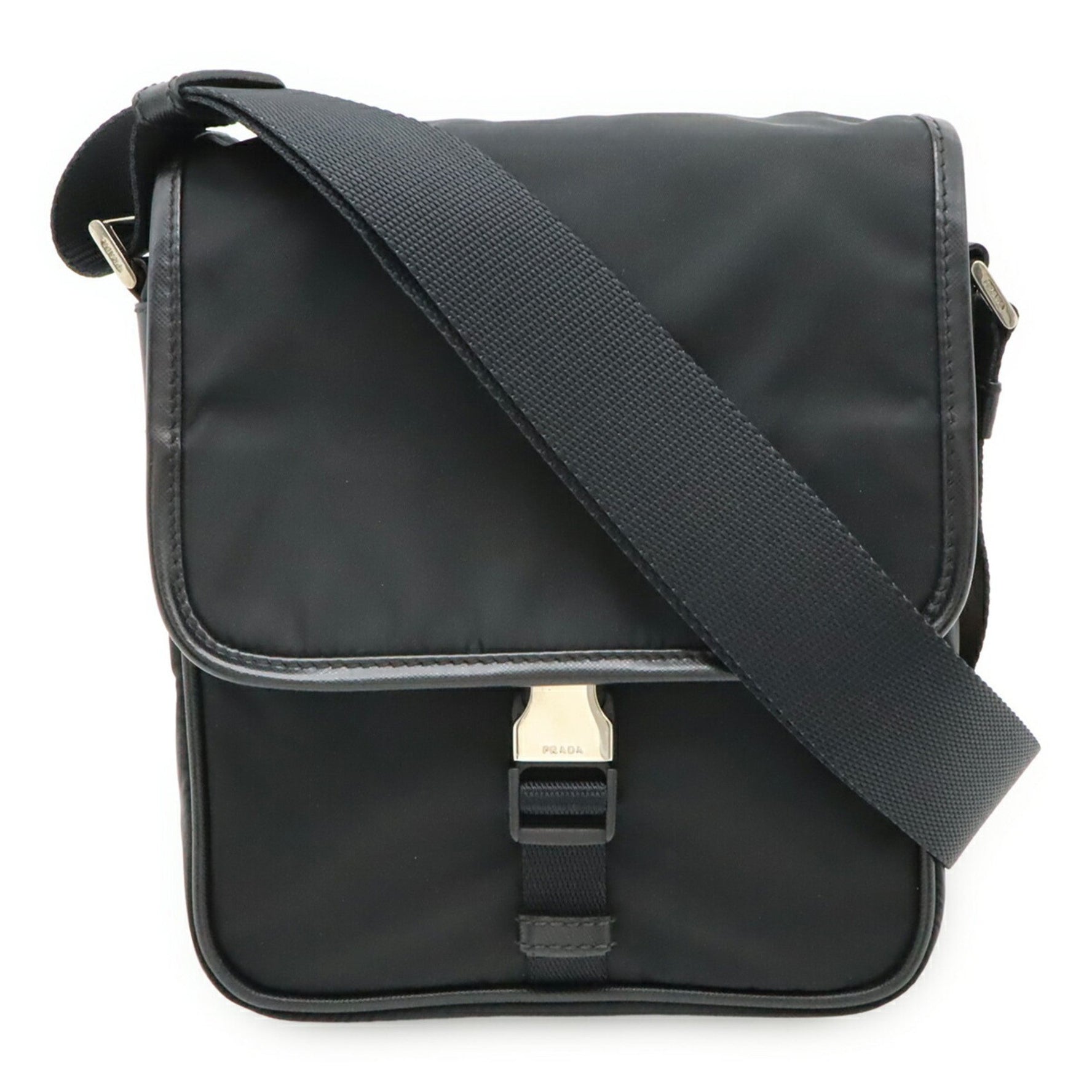 PRADA Shoulder Bag Pochette Nylon Leather NERO Black