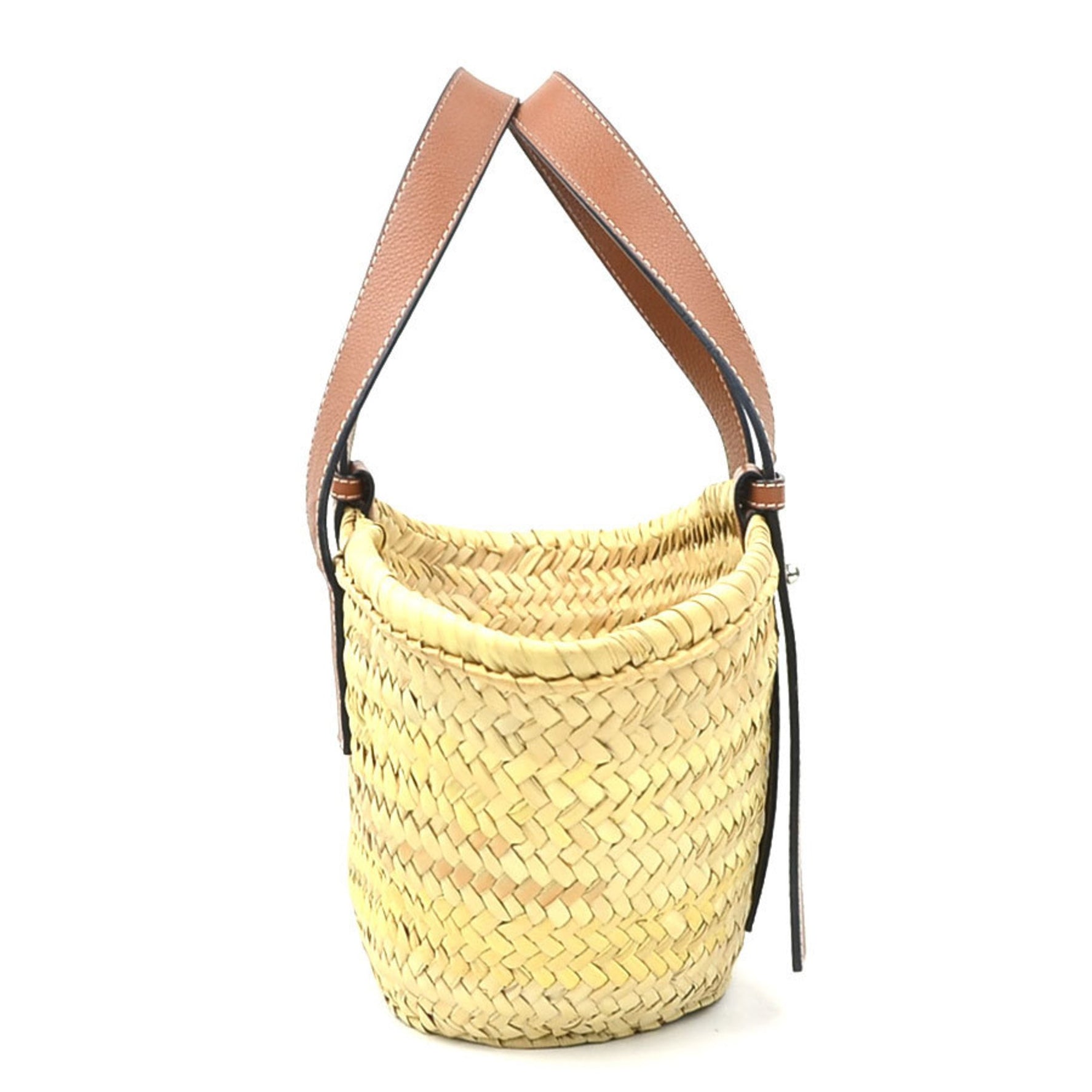 LOEWE Small Straw Basket Handbag in Natural and Brown Leather