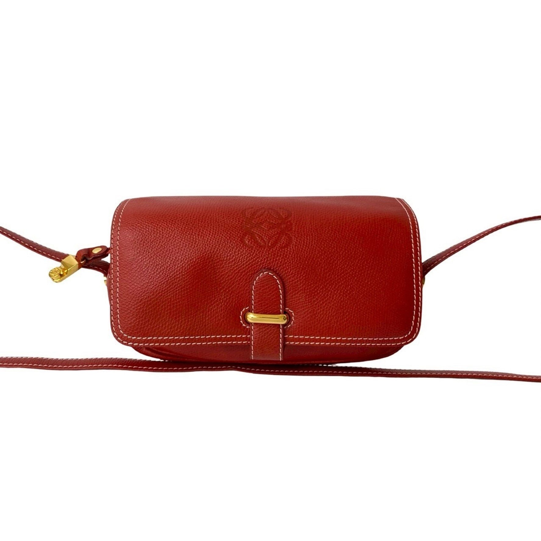 LOEWE Anagram Logo Embossed Leather Genuine Mini Shoulder Bag/Pochette/Sacoche Red
