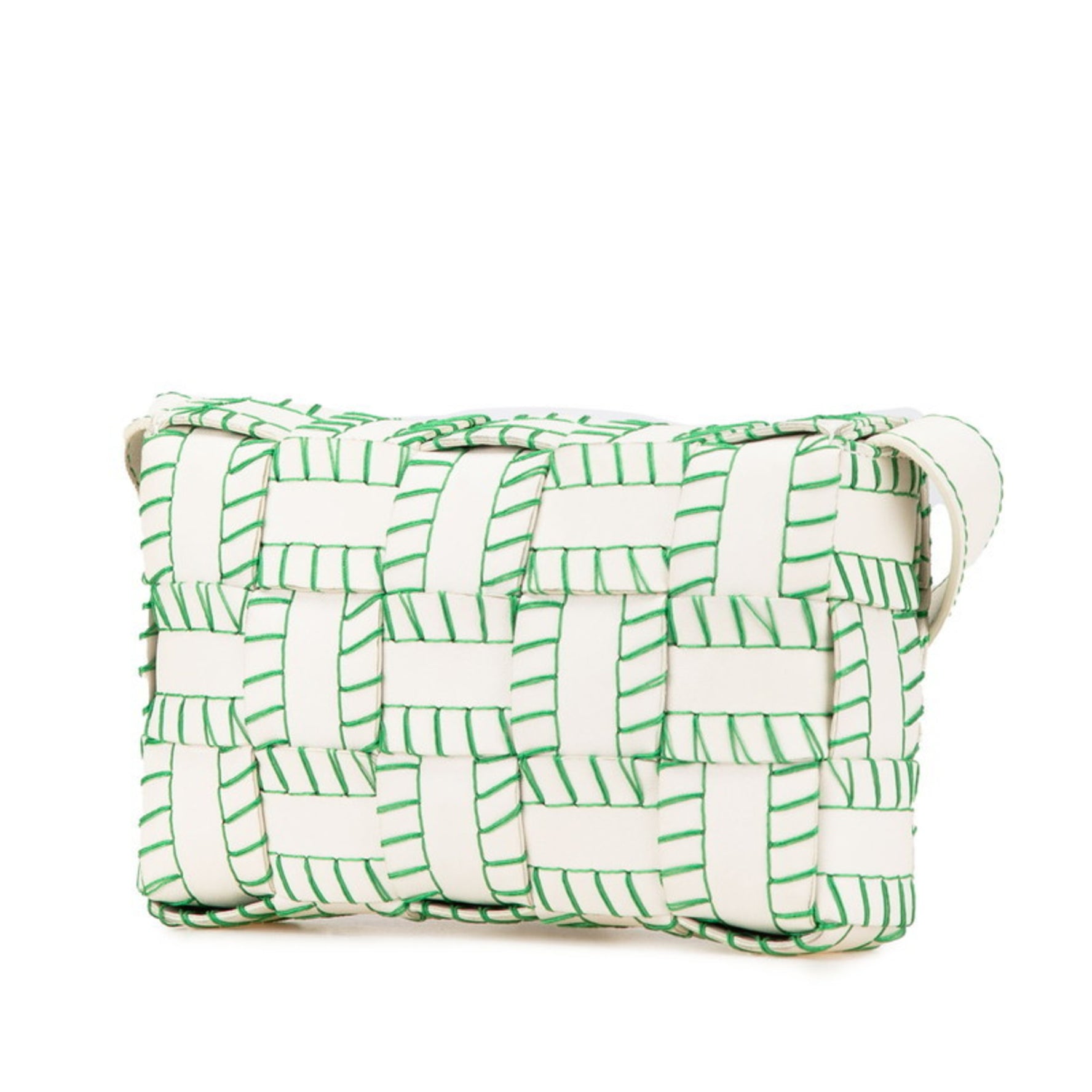 Bottega Veneta Maxi Intrecciato Cassette Shoulder Bag White Green Leather BOTTEGAVENETA