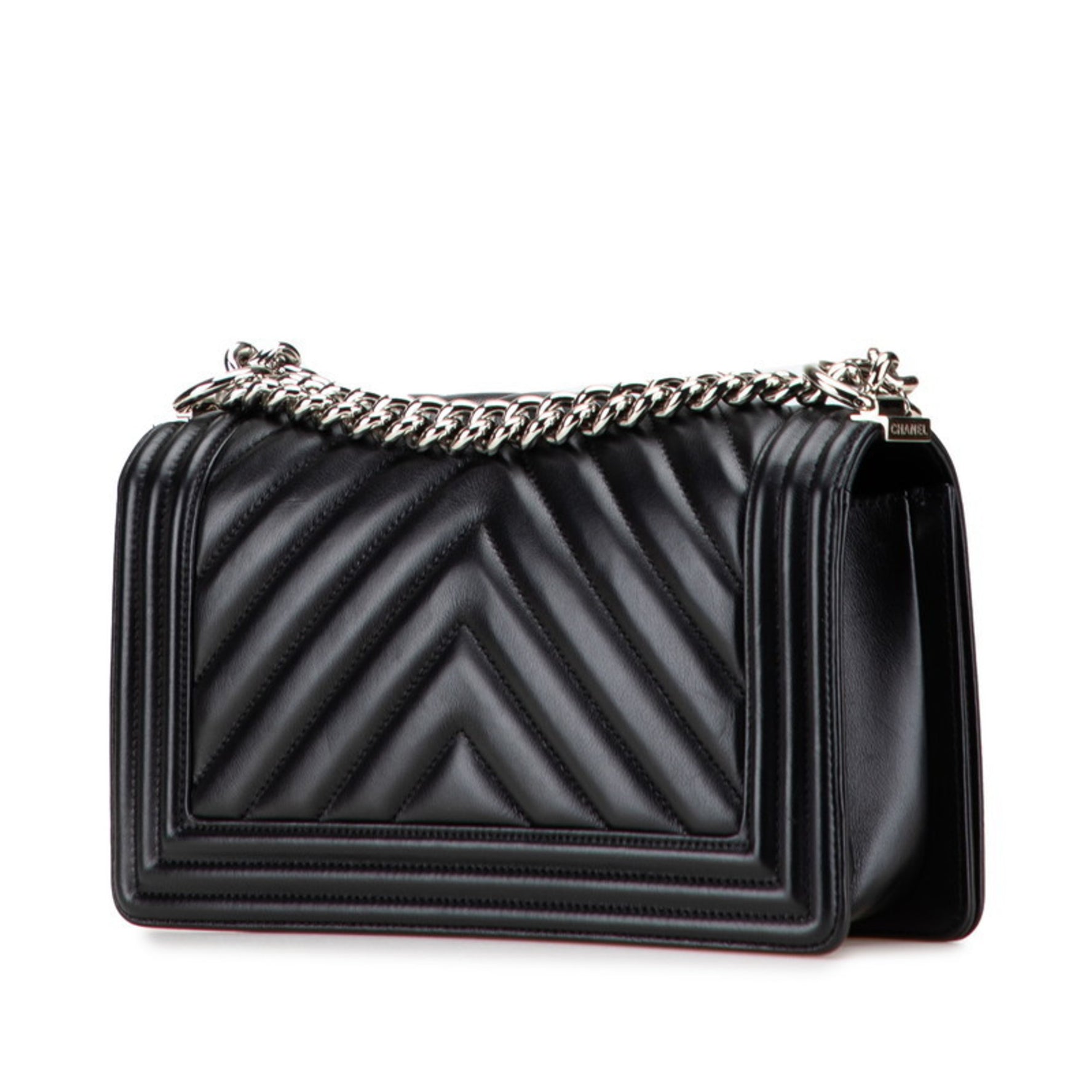 CHANEL Boy Chevron V-Stitch Chain Shoulder Bag in Lambskin