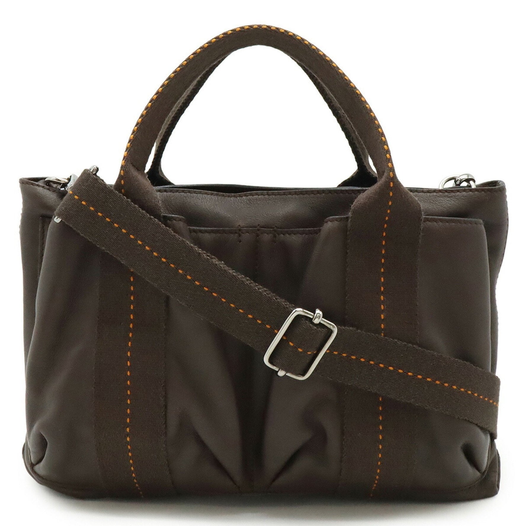 HERMES Caravan Horizontal PM Handbag Tote Bag Shoulder Veauderma Leather Dark Brown Orange