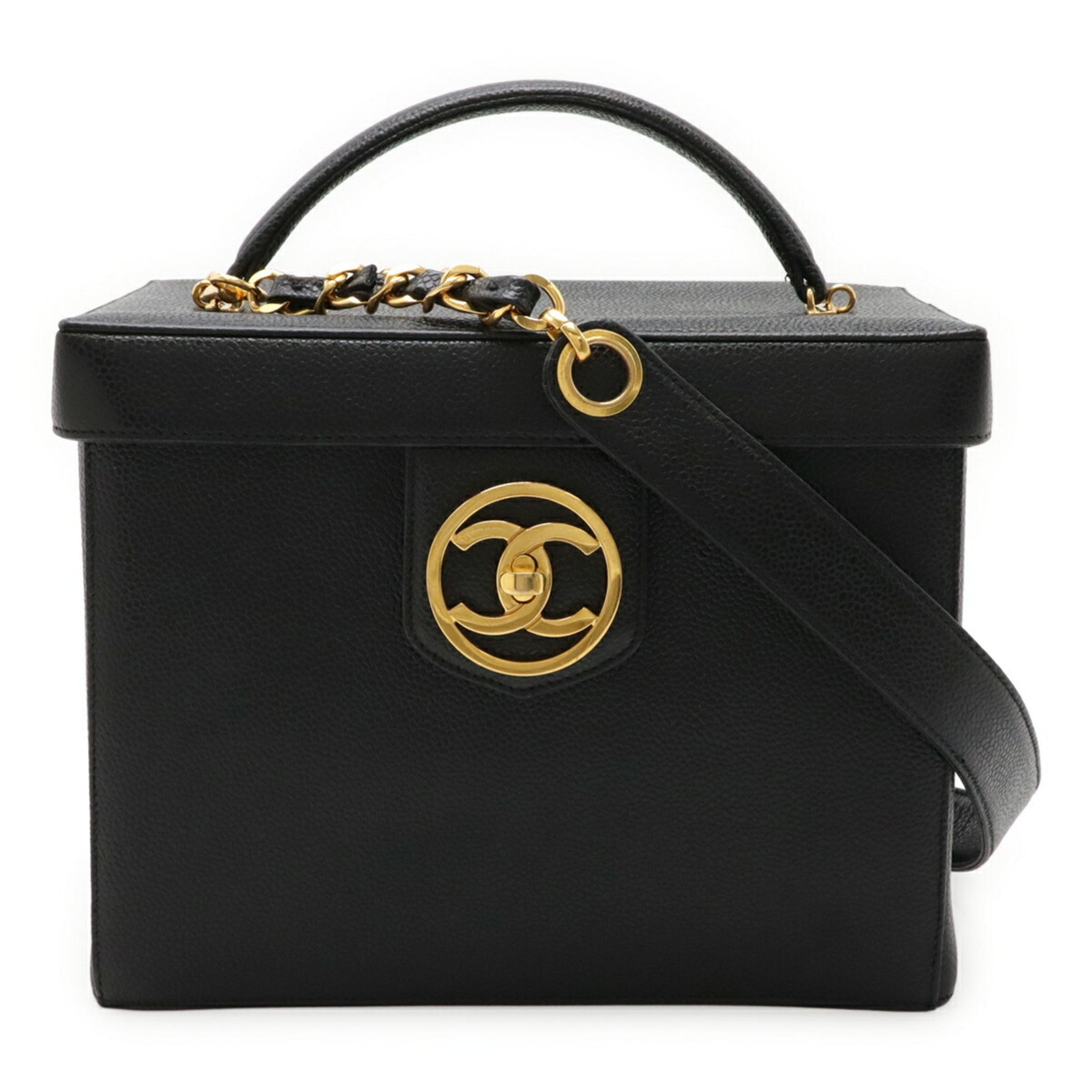 CHANEL Coco Mark Vanity Bag, Handbag, Pouch, Makeup Box, Shoulder Caviar Skin