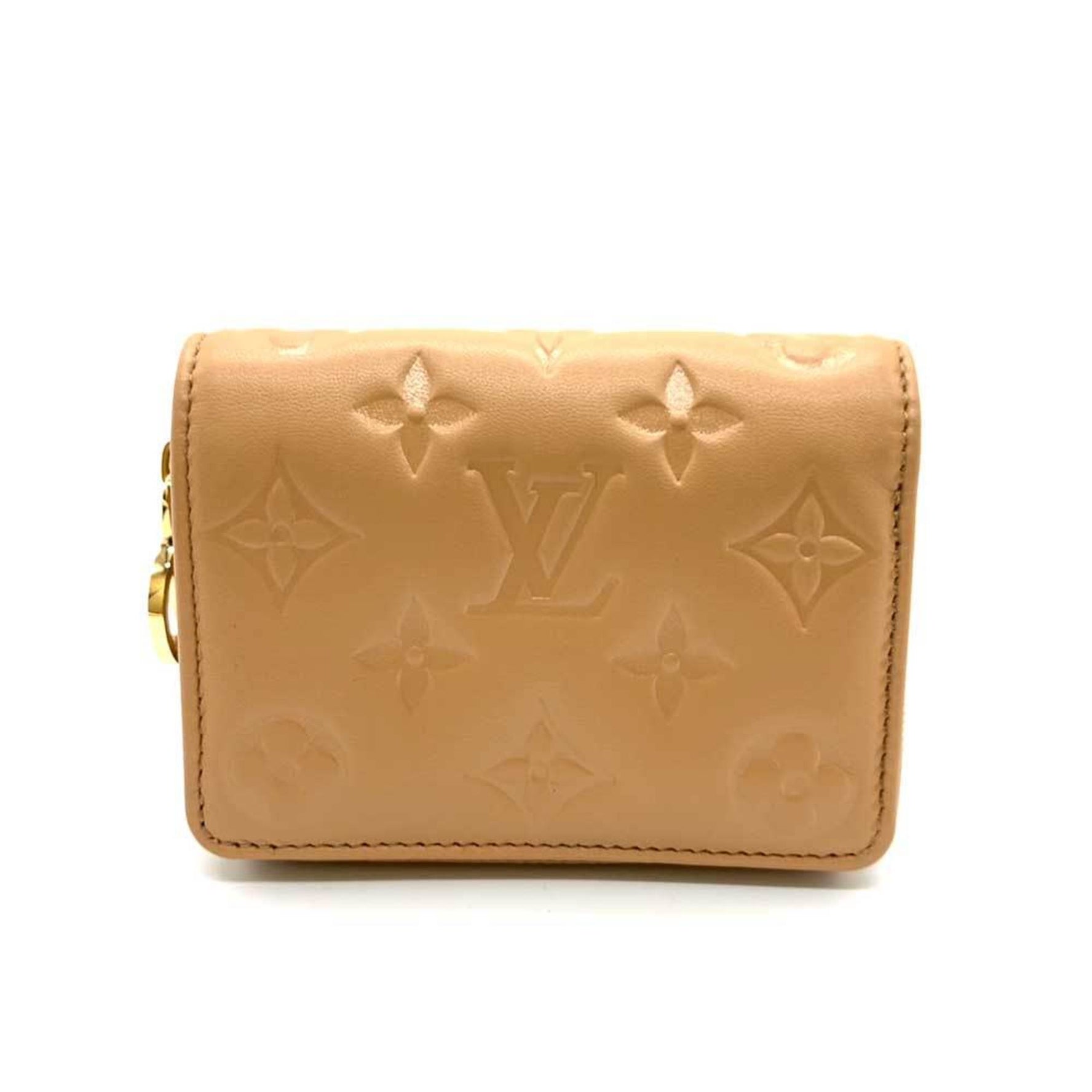 Louis Vuitton Wallet Portefeuille Lou Camel Light Brown Beige Bifold Square LV Circle Ladies Monogram Embossed Lamb Leather LOUISVUITTON