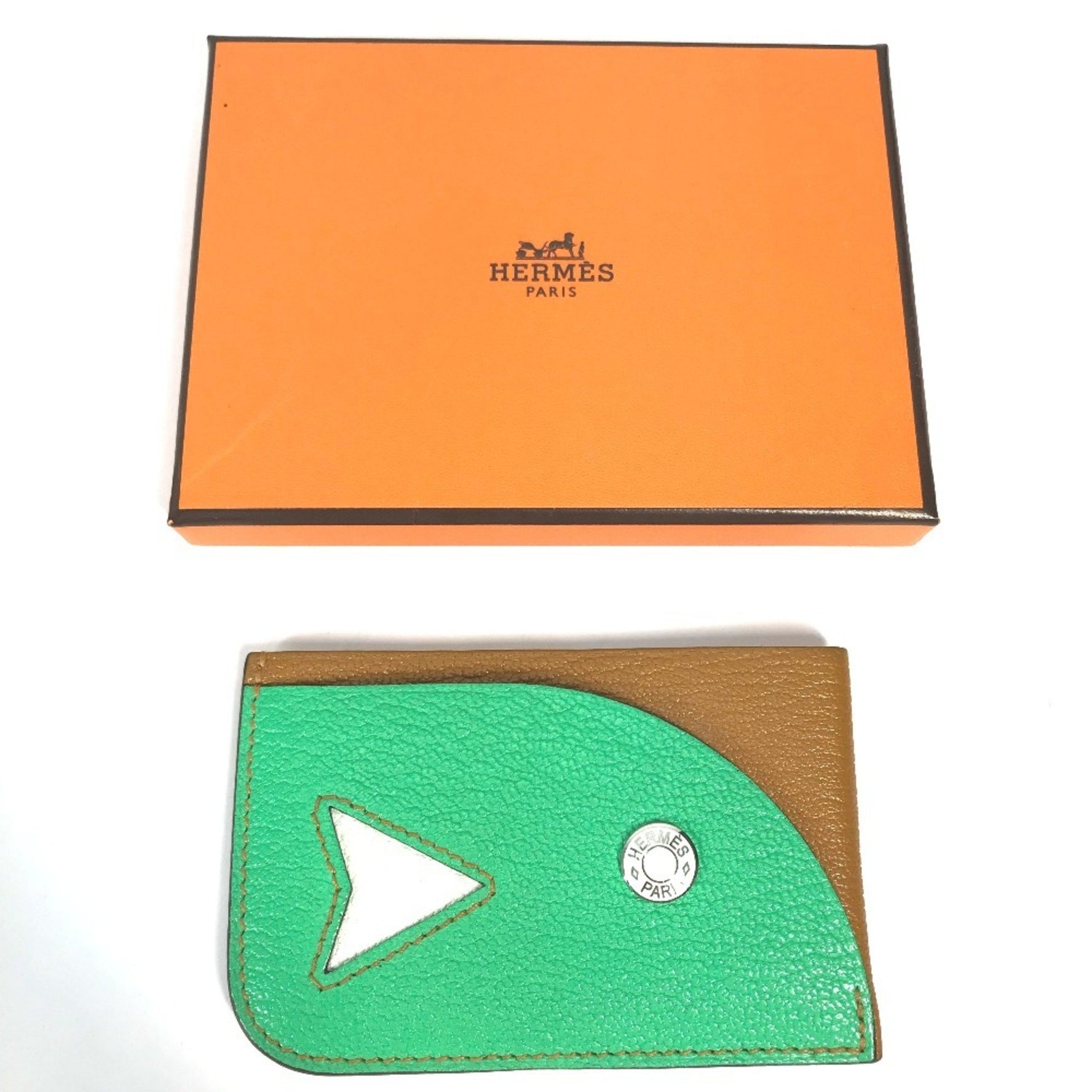 HERMES Serie Bicolor Poisson Business Card Case, Pass Chevre, Green