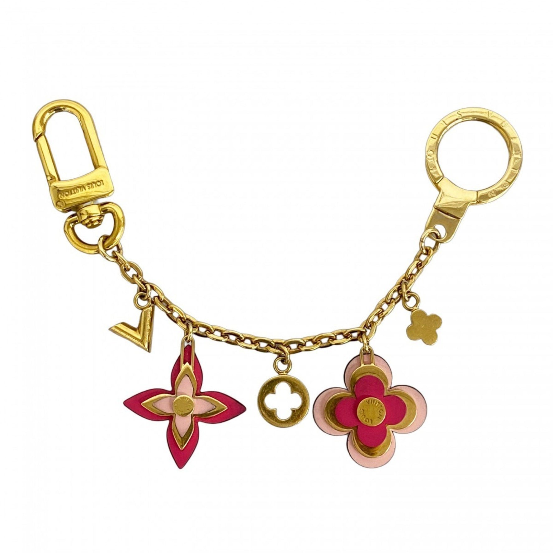 Louis Vuitton Bijoux Sac Chene Blooming Flower Keychain Gold Pink