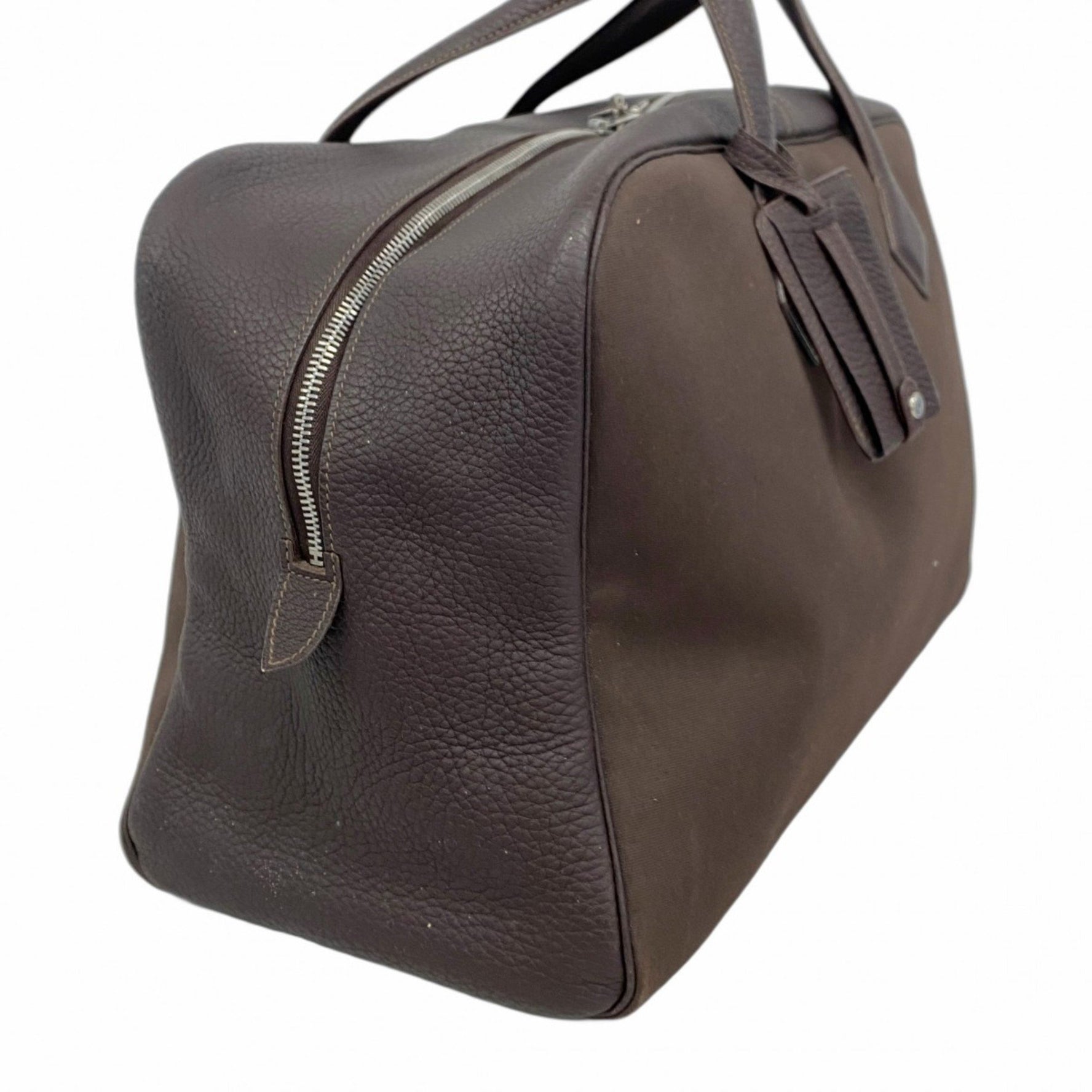 Hermes Hermès Victoria 43 Boston Bag in Toile Officier Ardennes, Brown, with G Stamp, Women's