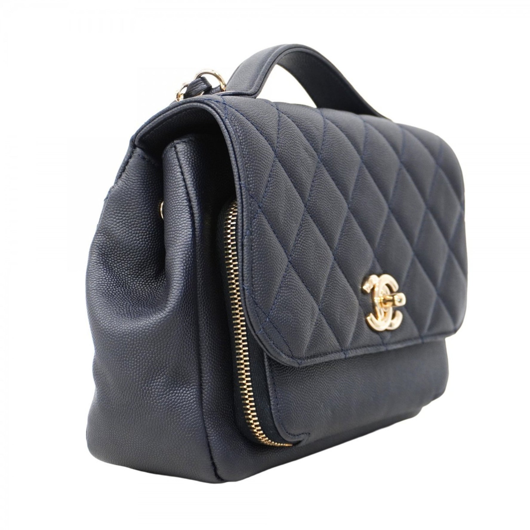 Chanel Matelasse Affinity Handbag in Caviar Skin, Navy and Champagne with Chain for Women
