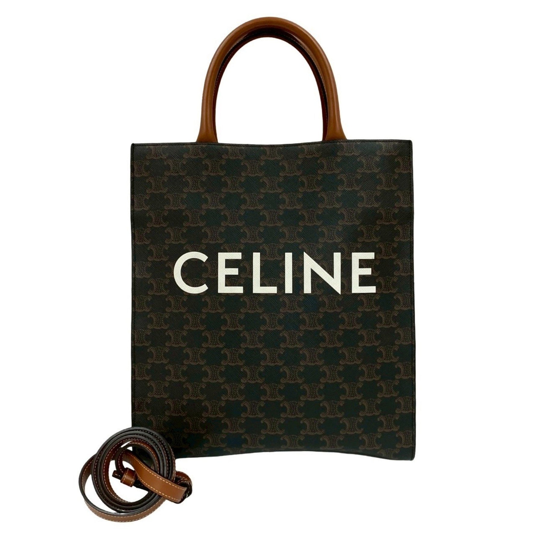 CELINE Triomphe Vertical Cabas Small Leather Handbag/Shoulder Bag, Black