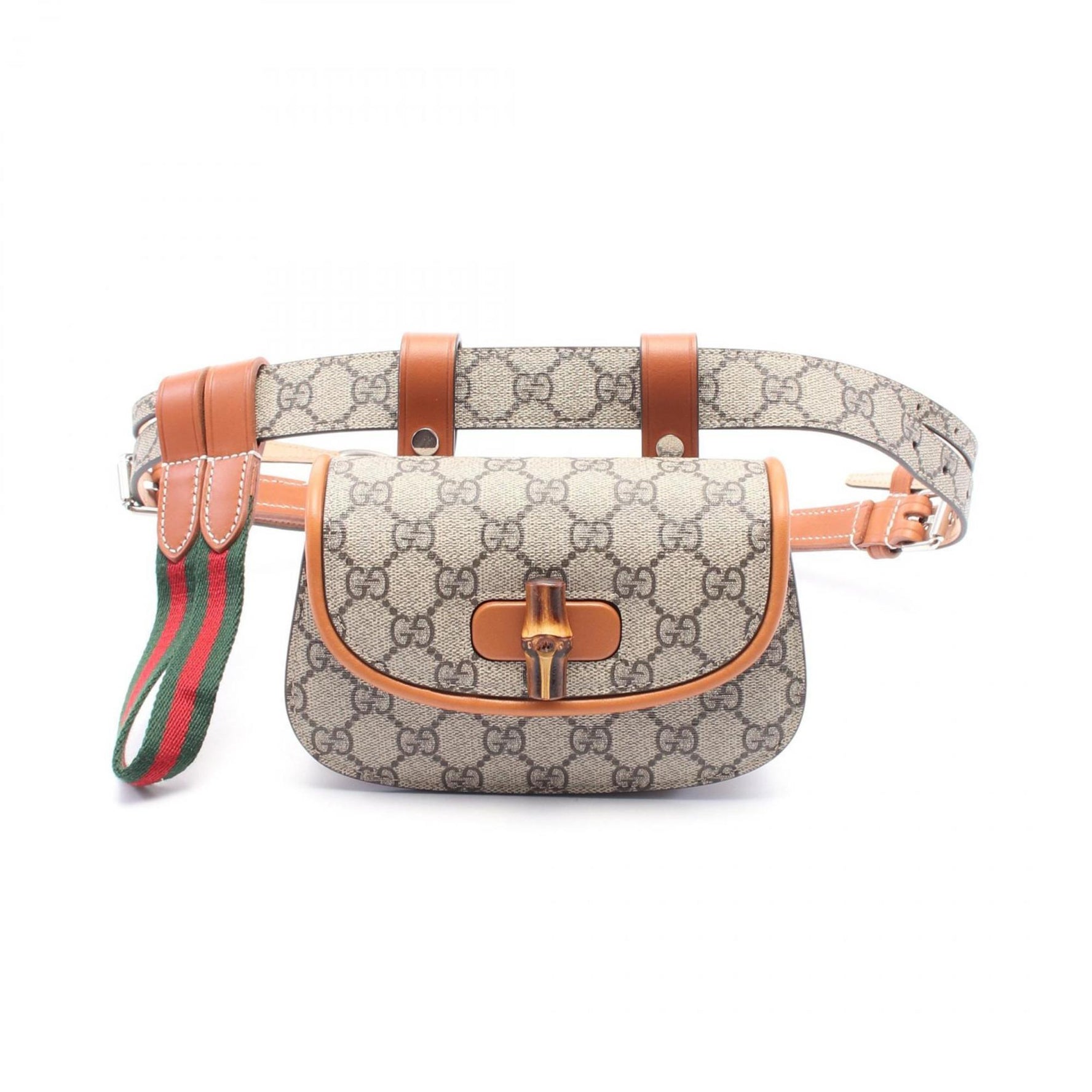 GUCCI Bamboo 1947 Mini Belt Bag GG Canvas Waist Body Coated Leather Beige Brown