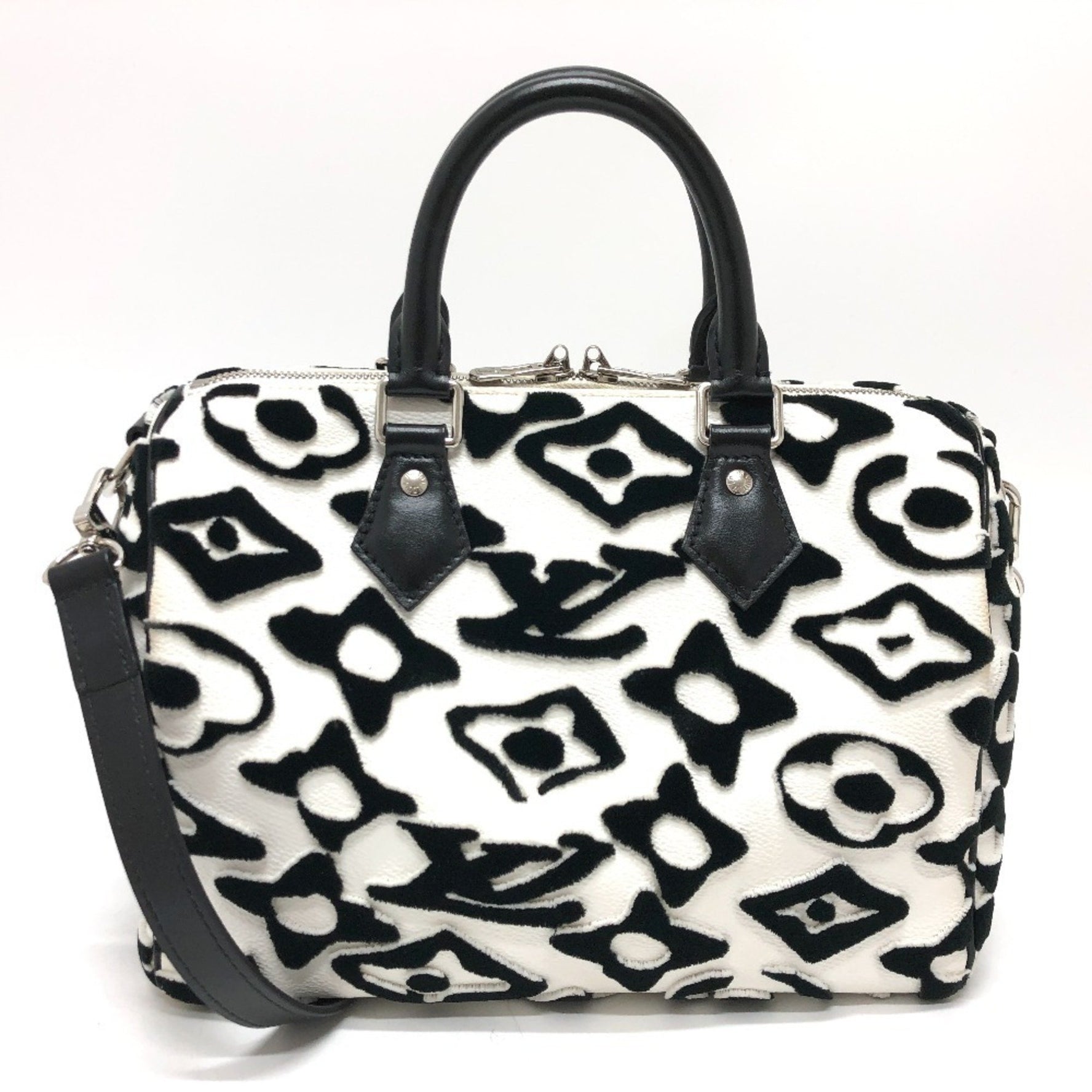 LOUIS VUITTON M45563 Tufted Monogram Canvas VxUF Speedy Bandouliere 25 Mini 2-Way Boston Bag in Leather, Women's, White and Black
