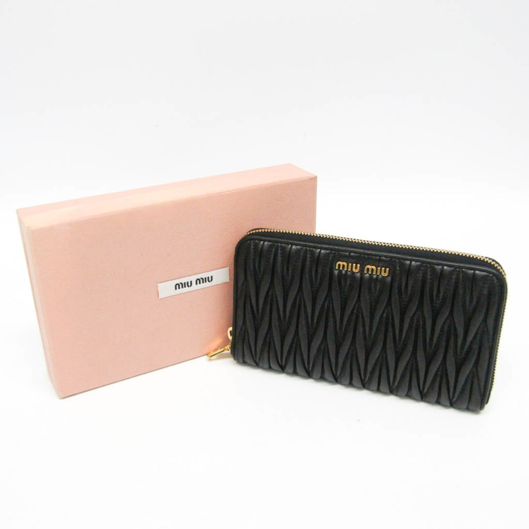 Miu Miu Matelasse 5M0506 Women's Leather Long Wallet (bi-fold) Black