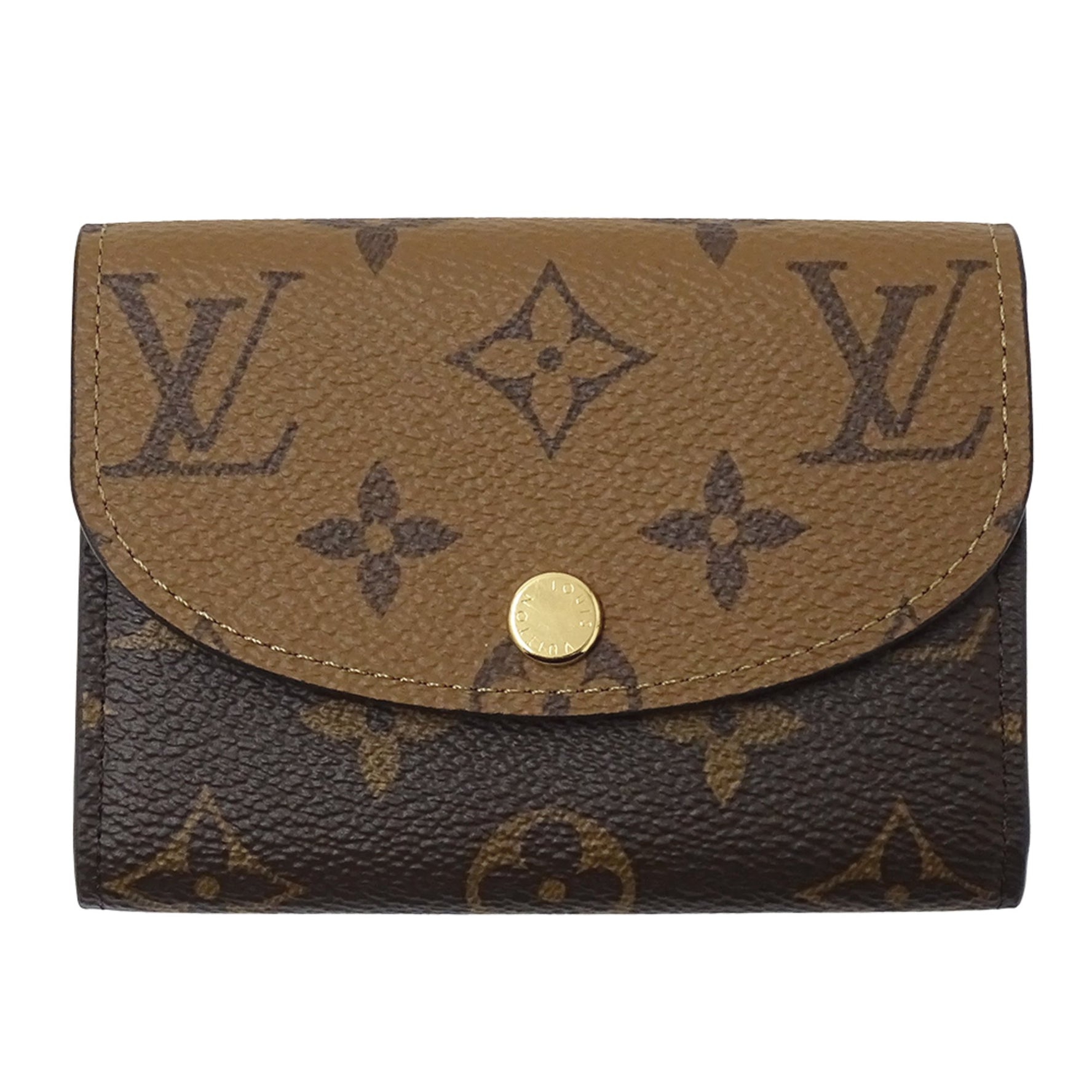 Louis Vuitton Monogram Reverse Wallet, Porte Monnaie Rosari Brown, Compact Mini Wallet