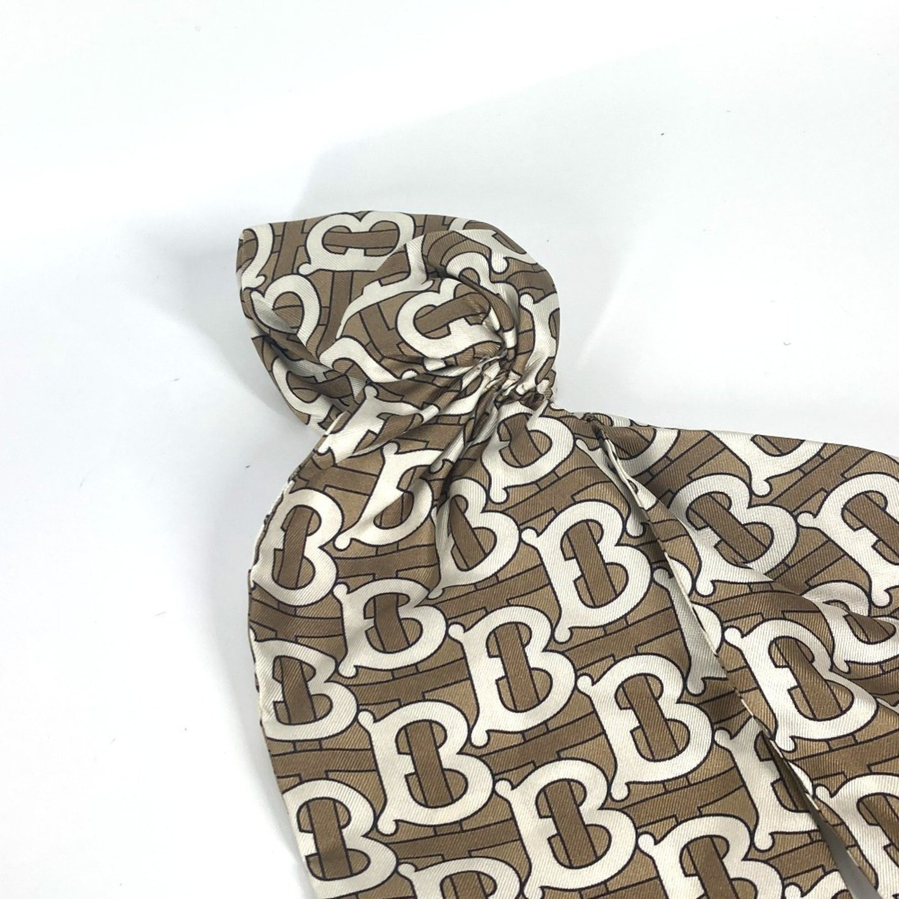 BURBERRY TB logo hair accessory tie scrunchie silk women's beige