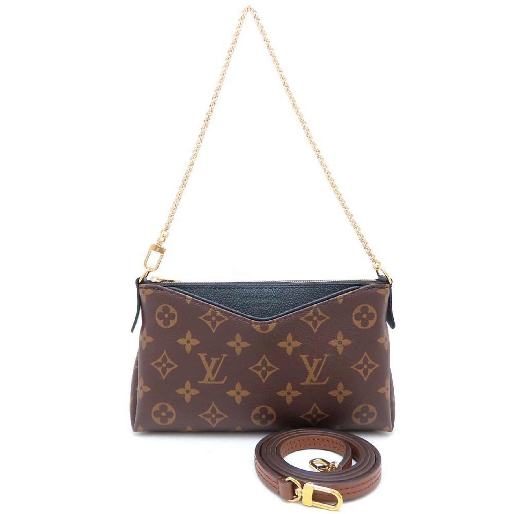 LOUIS VUITTON Monogram Pallas Scratch Handbag Brown Noir