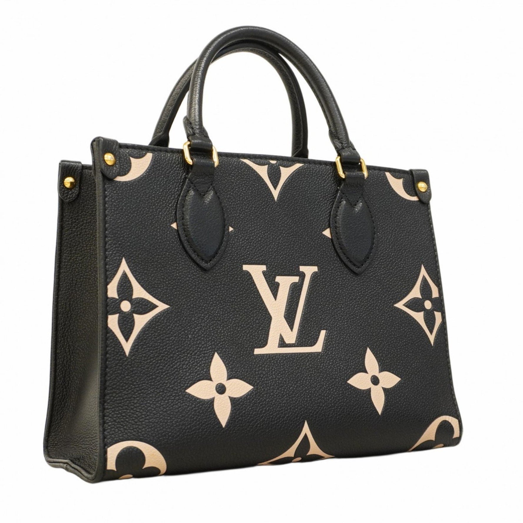 Louis Vuitton Monogram Empreinte Two-Tone On-the-Go PM Handbag M45659 Black/Beige Women's