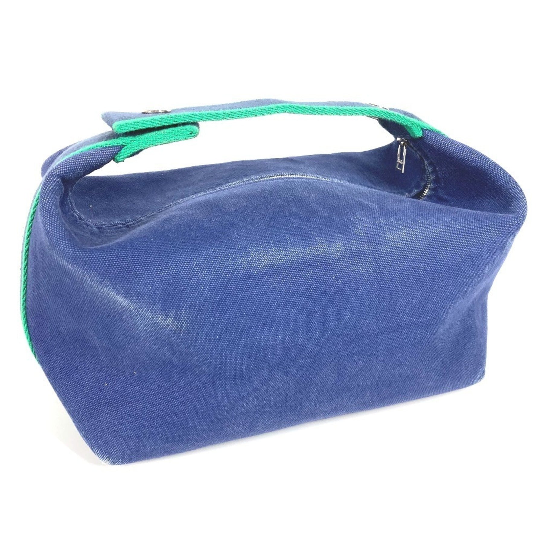 HERMES Brid a Black GM Pouch Vanity Bag with H Logo, Cotton, Blue