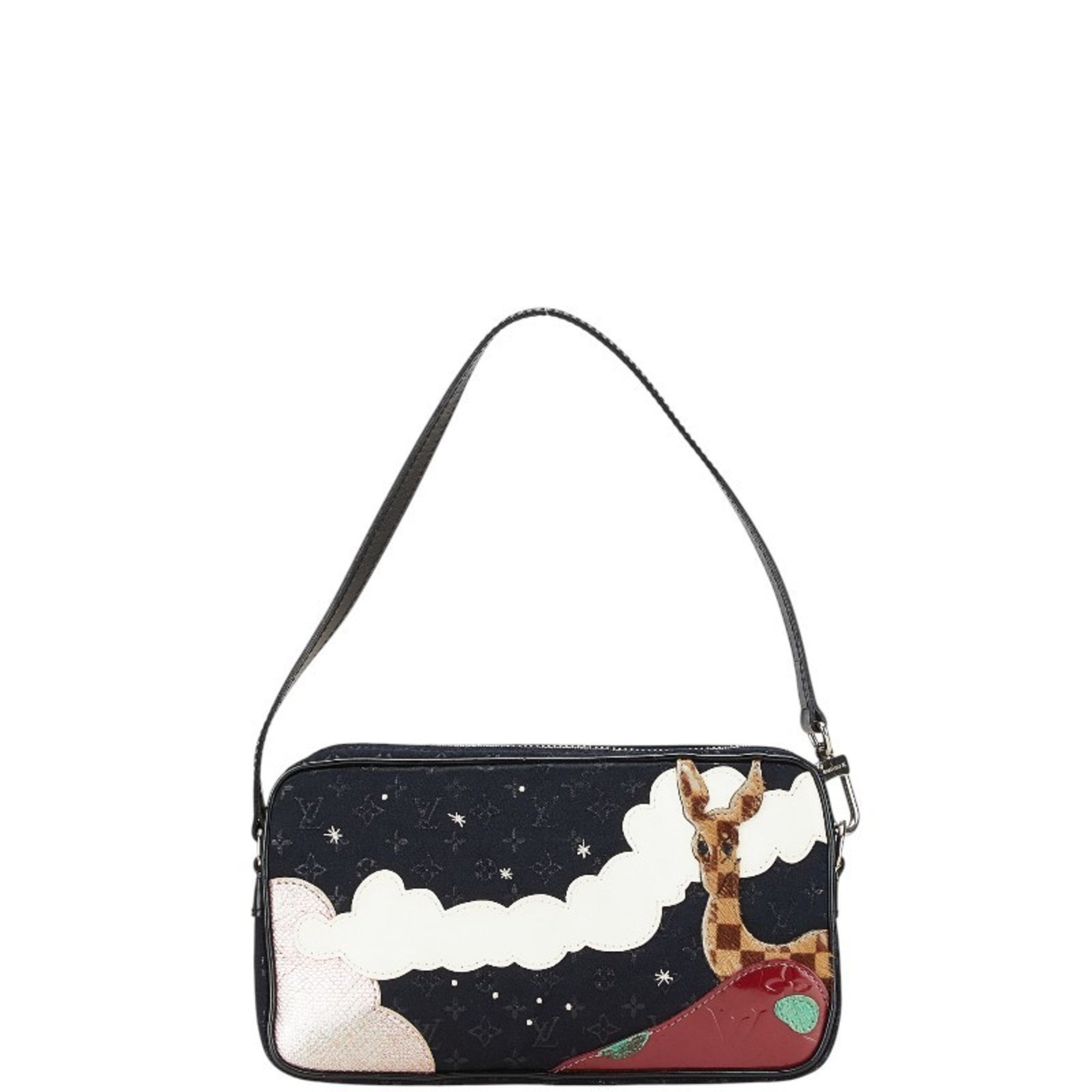 Louis Vuitton Monogram Satin Pochette Comte de Fay One-Shoulder Bag in Noir Black Leather and Patent Leather.