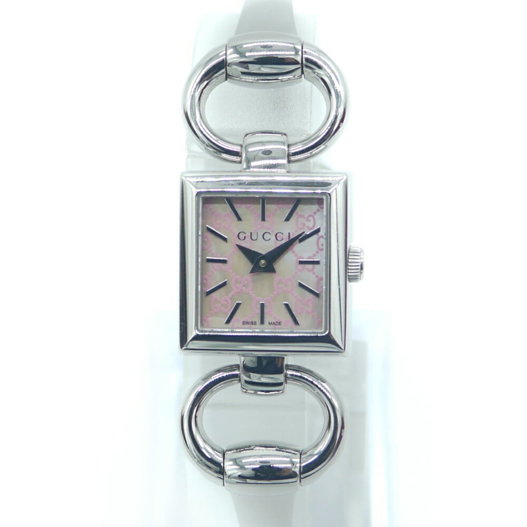 GUCCI Tornavoni square quartz pink shell dial ladies watch 120
