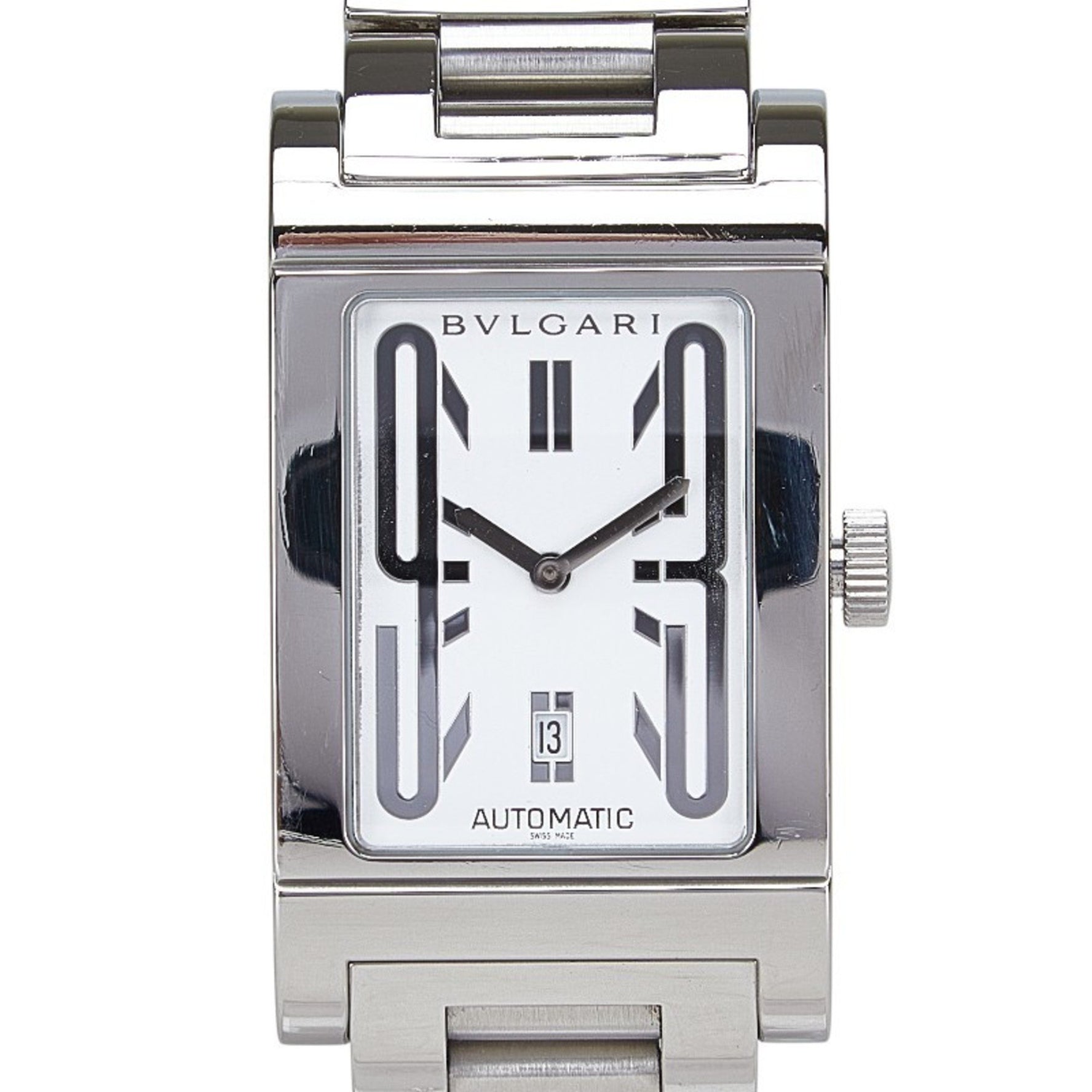 BVLGARI Rettangolo Watch RT45S Automatic White Dial Stainless Steel Men's