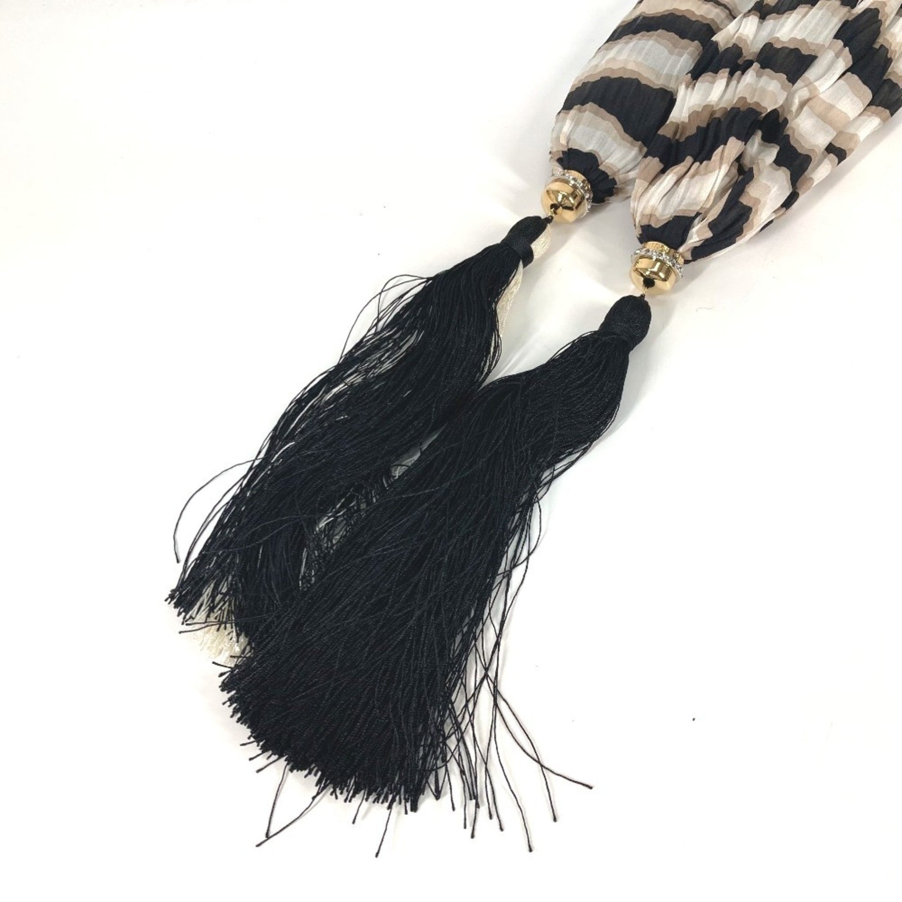 LOUIS VUITTON Tassel Shawl with Fringe and Rhinestones, Silk Stole, Women's, Brown