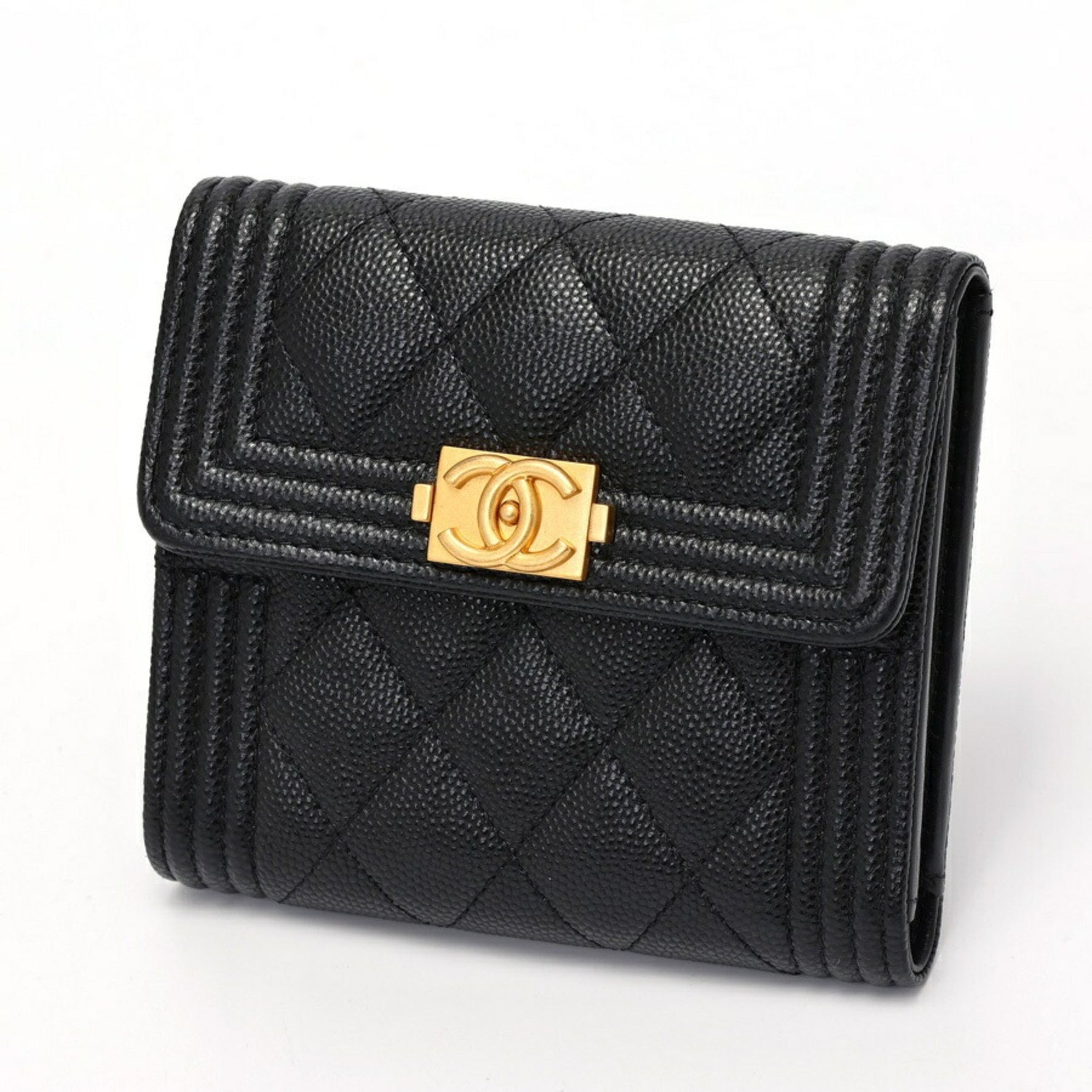CHANEL Boy Tri-fold Wallet Compact Caviar Skin