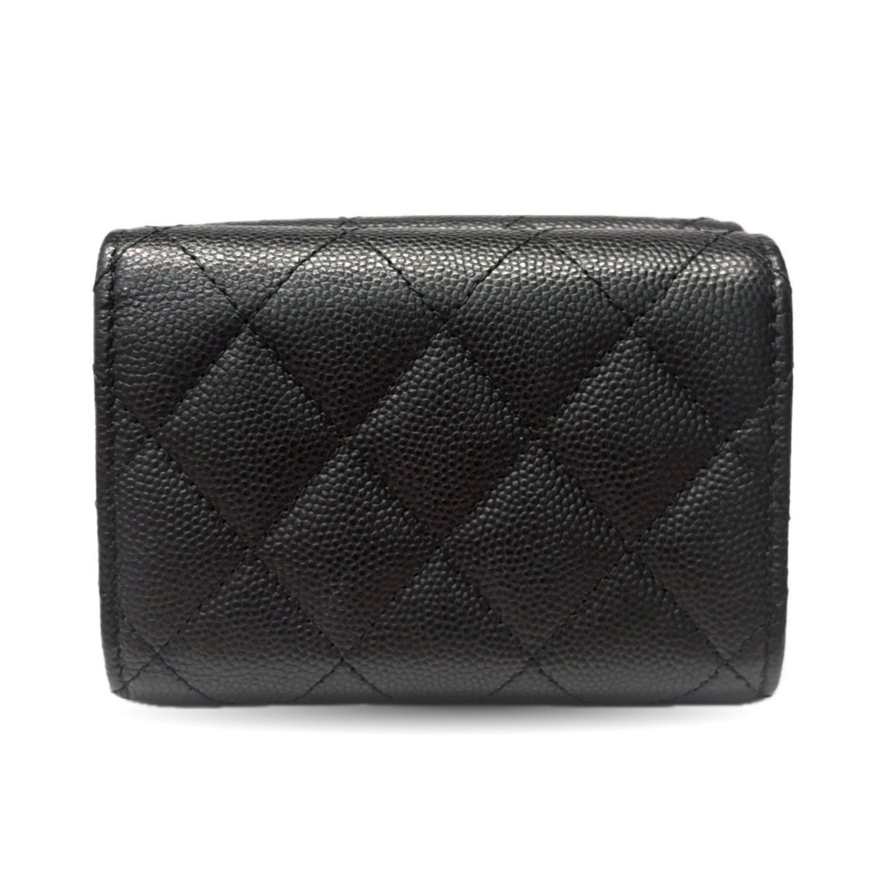 CHANEL Caviar Leather Heart Spade Tri-fold Wallet