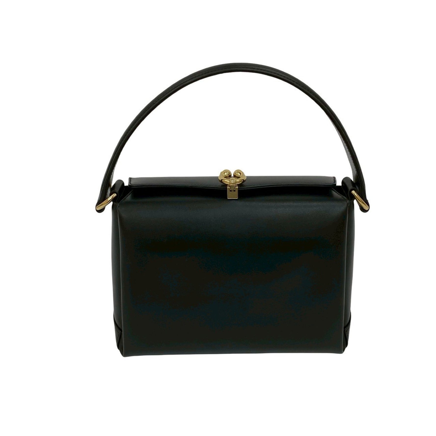 GUCCI Old Gucci Horseshoe Leather Handbag/Mini Tote Bag, Black,