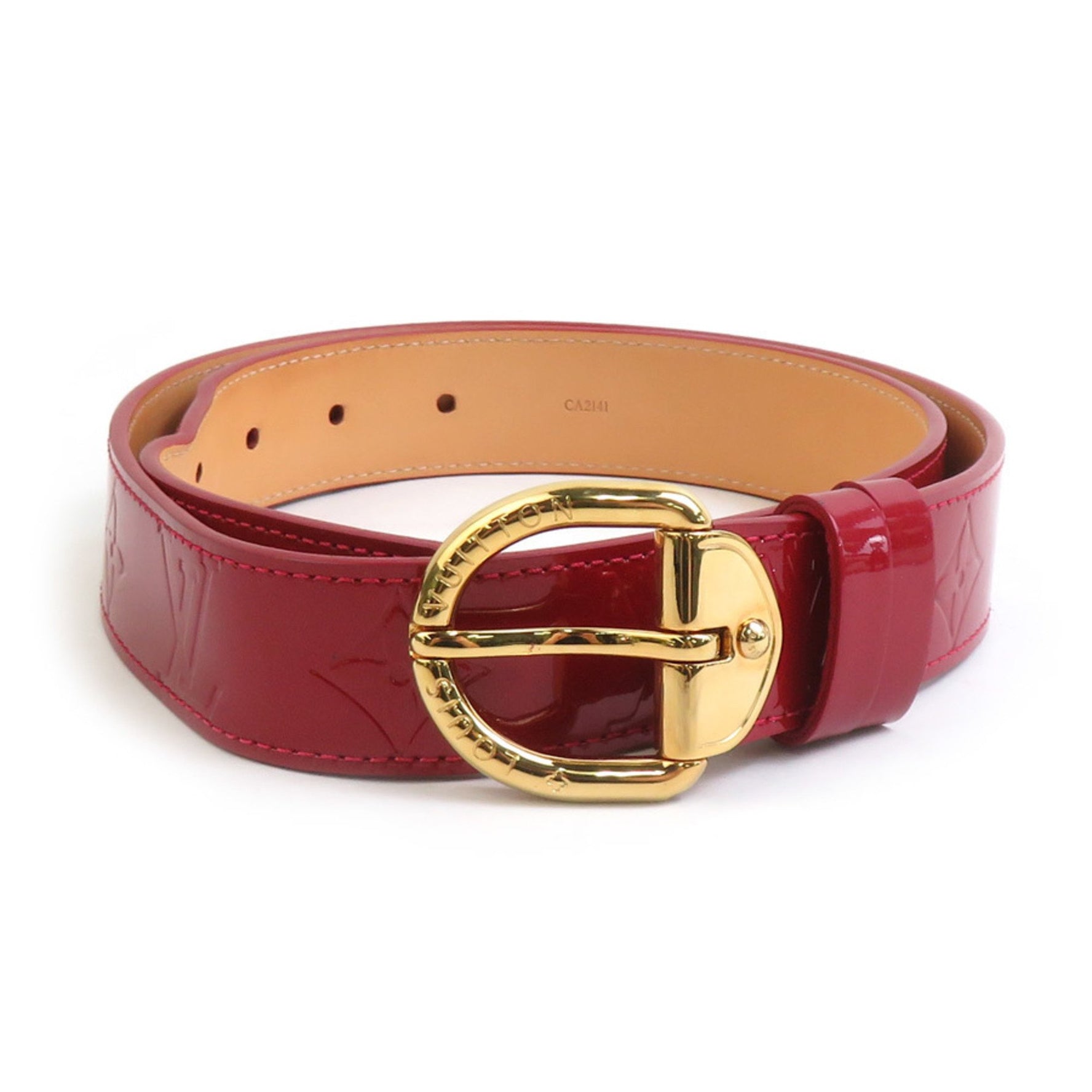 Louis Vuitton Monogram Vernis Santur Patent Leather Belt with Metallic Red and Gold