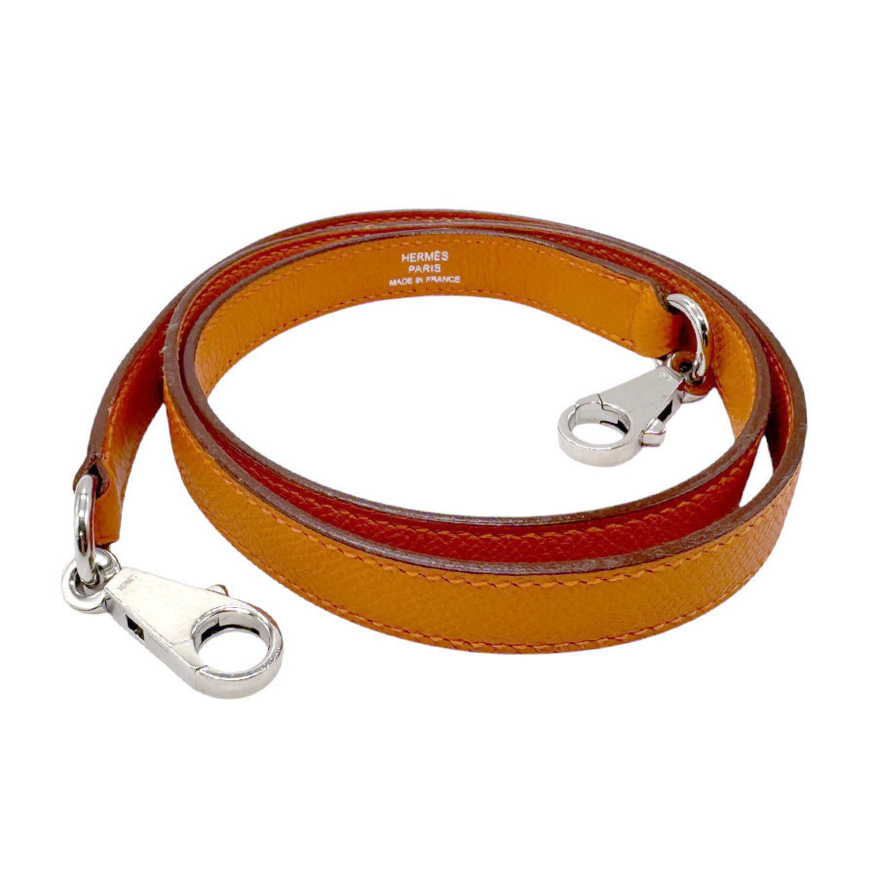 Hermes shoulder strap for Bolide and Kelly, Epsom leather, orange, silver, men women, z3213