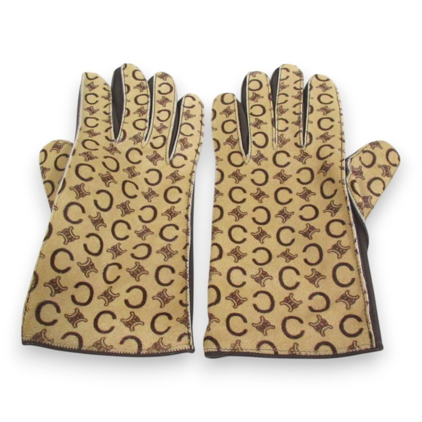 CELINE Vintage C Macadam Club Blazer, Pony x Leather Gloves, Beige Brown