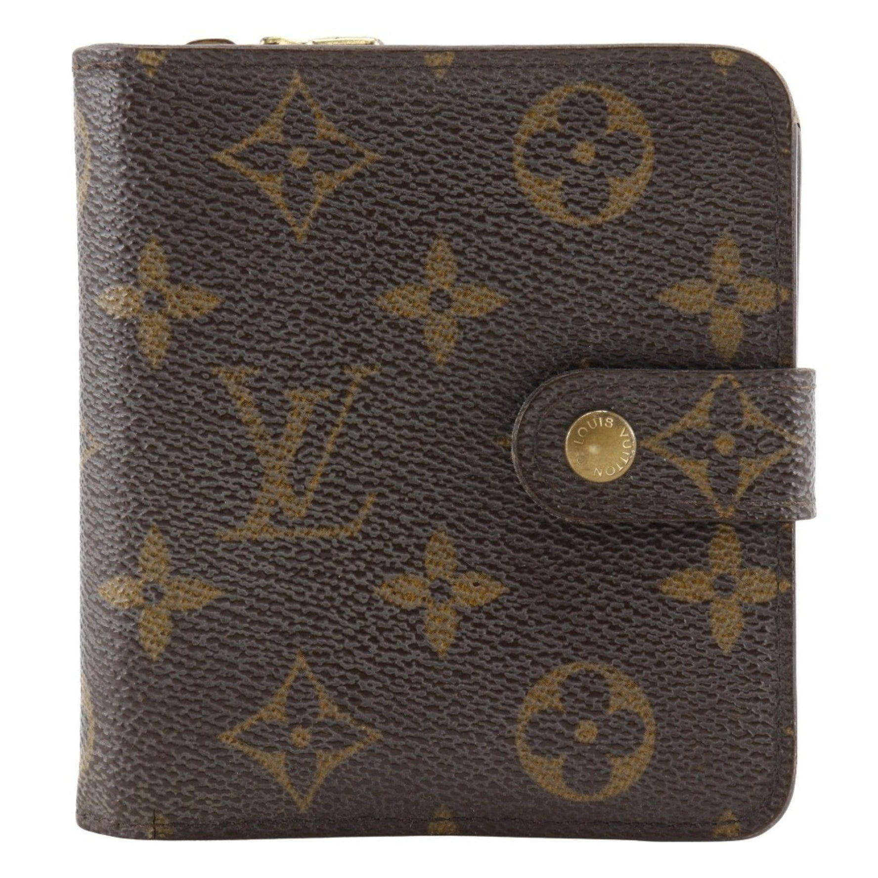 Louis Vuitton LOUIS VUITTON Compact Zip Bi-fold Wallet M61667 Monogram Canvas 2005 Brown CA0095 Snap Button Unisex