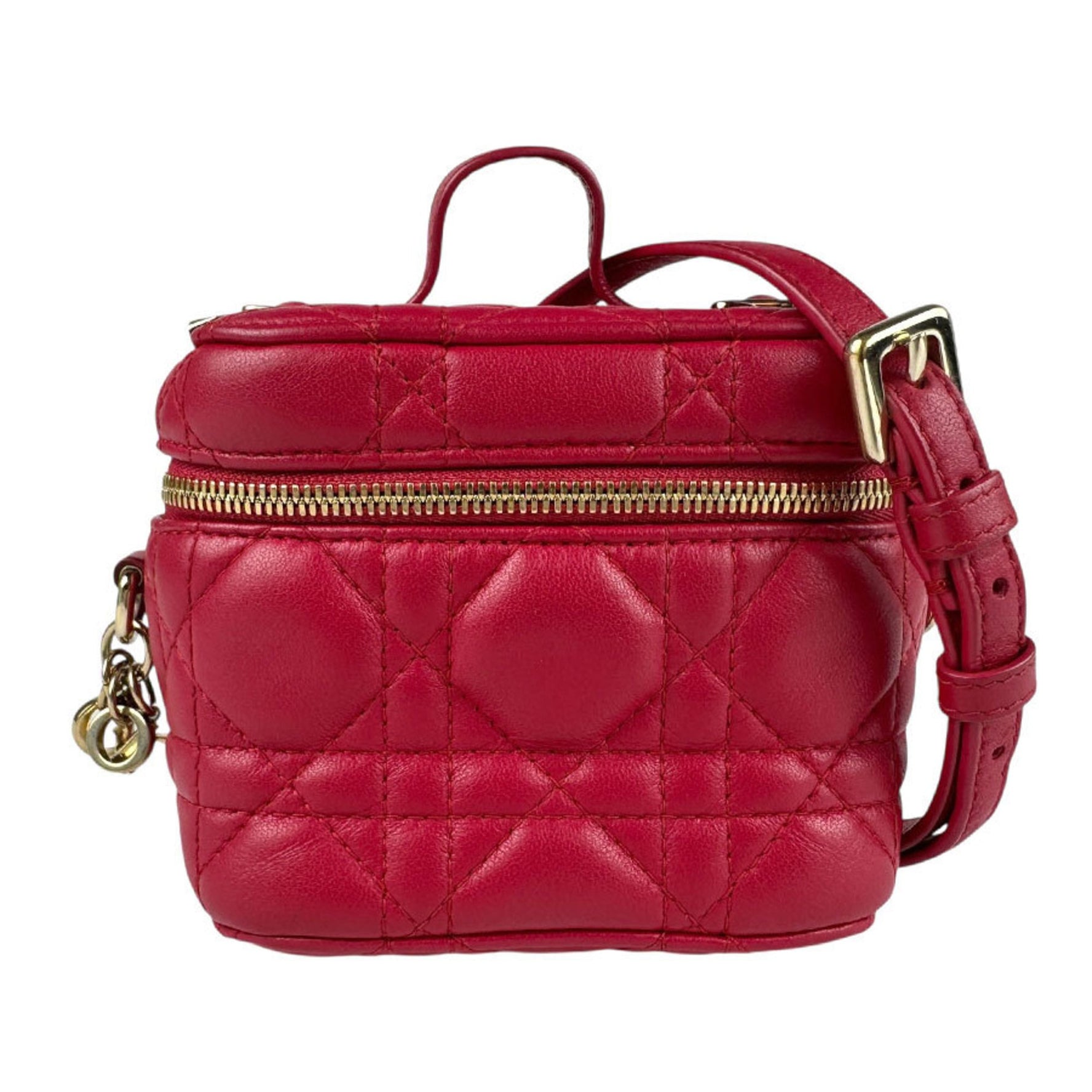 Christian Dior Shoulder Bag Micro Vanity Cannage Leather Red Gold