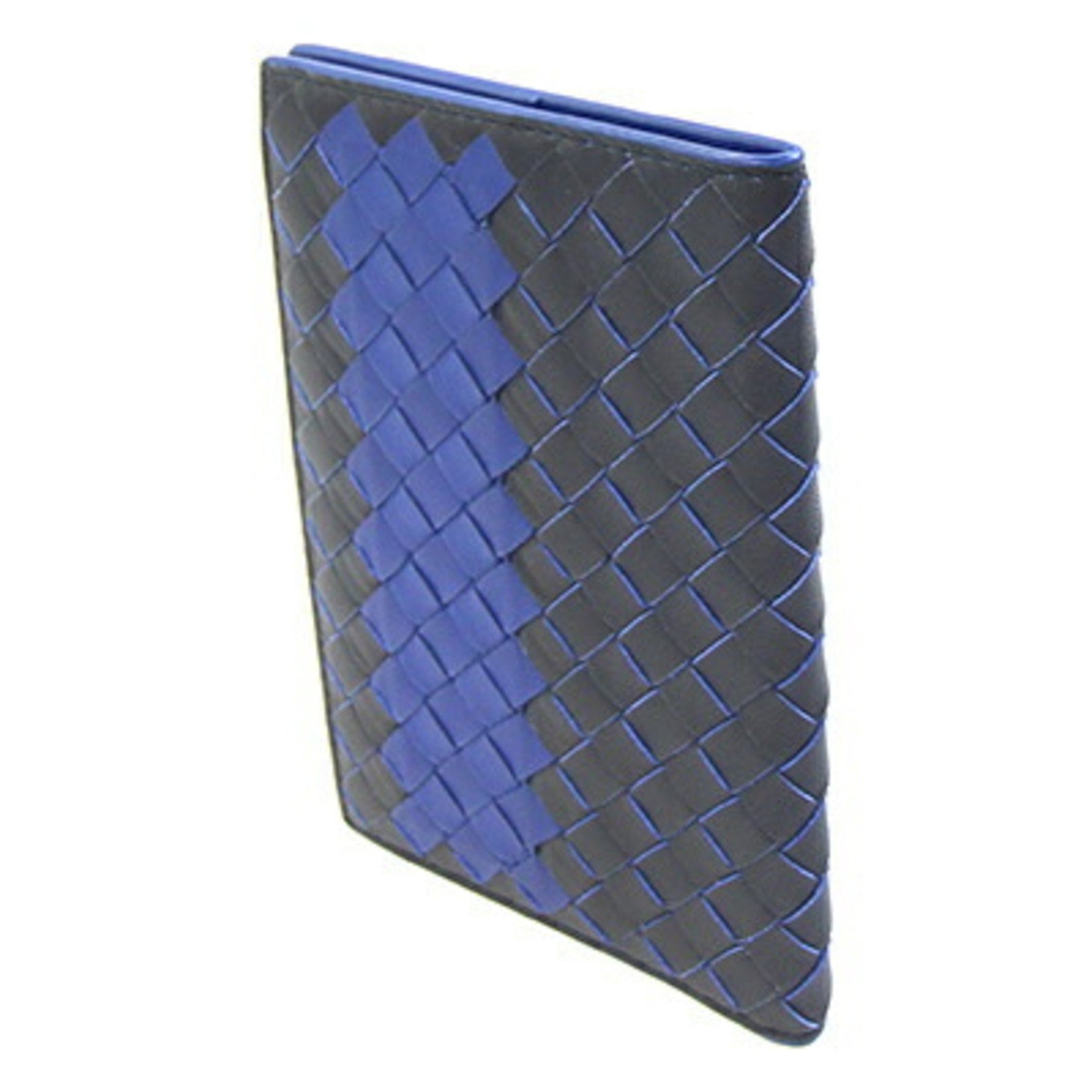 Bottega Veneta Passport Case, Intrecciato Black and Blue Leather, Cover Women, BOTTEGA VENETA