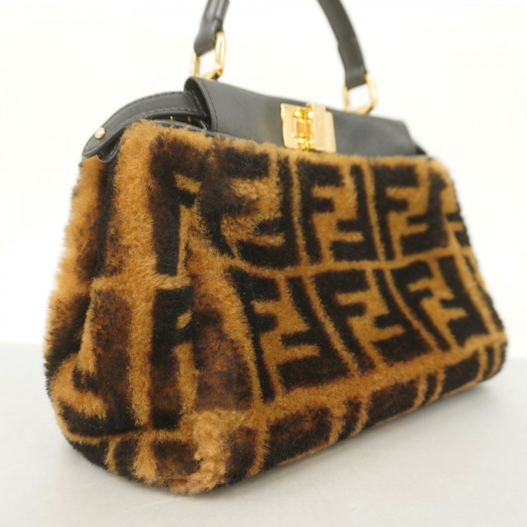 Fendi Zucca Mini Peekaboo Handbag in Brown and Black Mouton, Bag