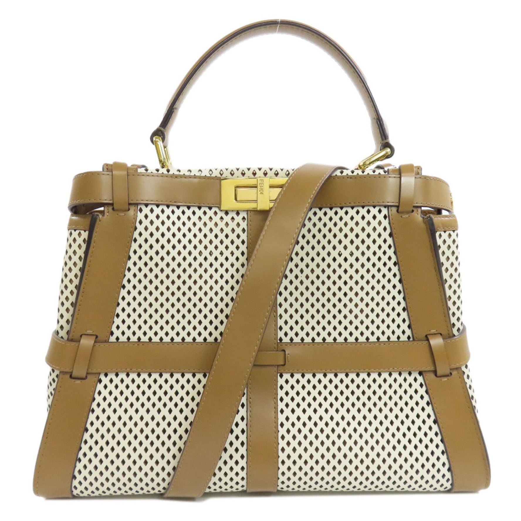 FENDI Peekaboo Punching Handbag Calf Leather