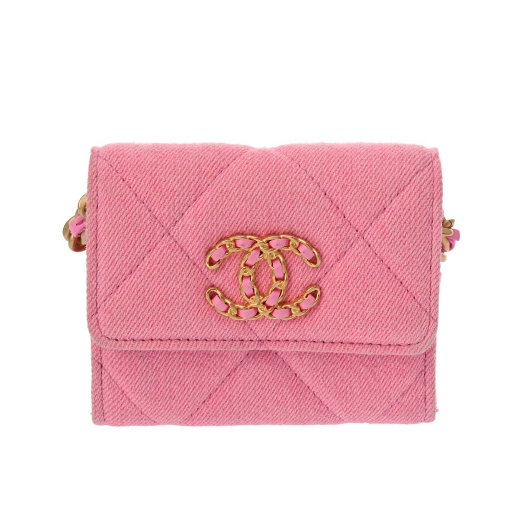 CHANEL 19 Flap Coin Purse with Chain Shoulder Strap, Canvas Case