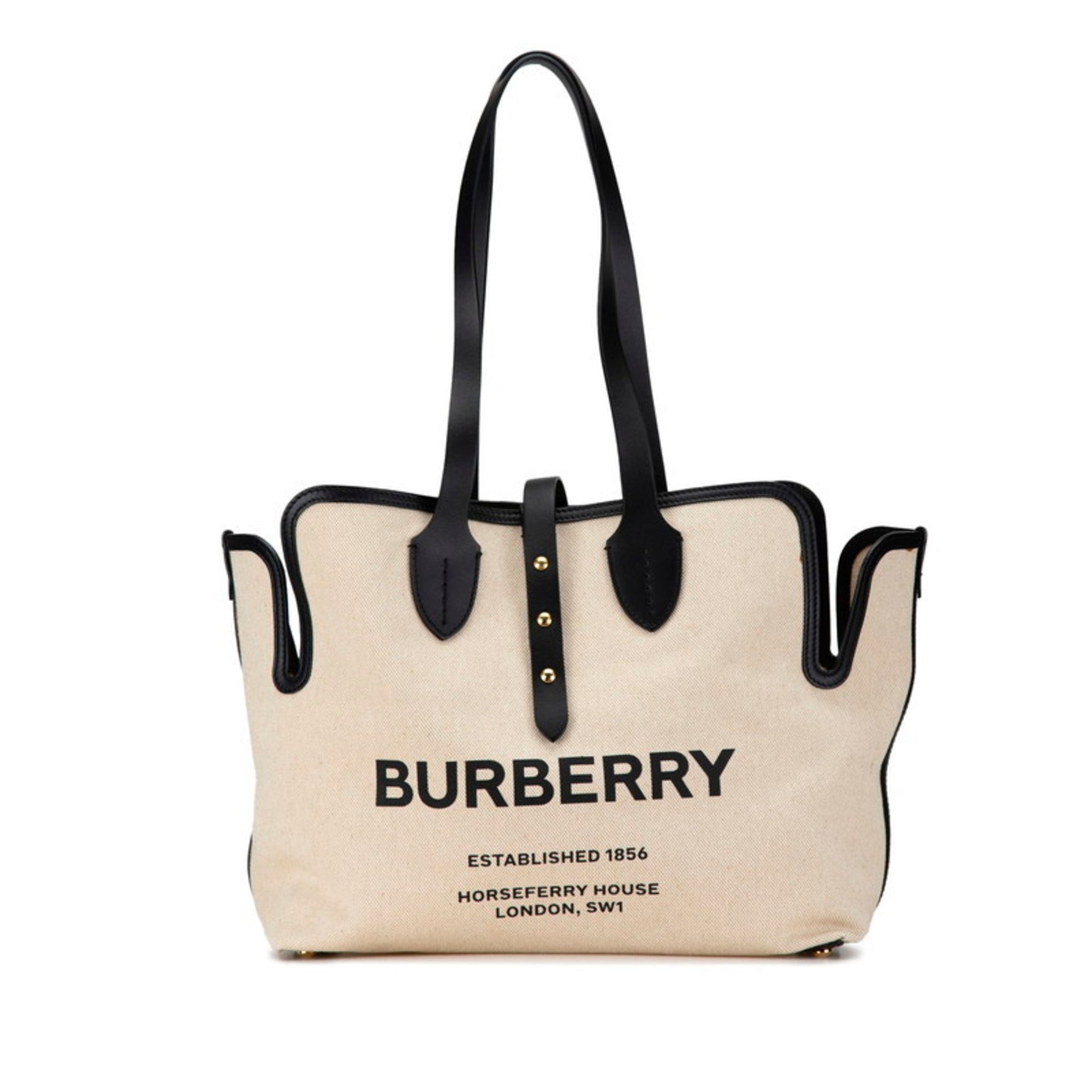 Burberry Tote Bag Shoulder Natural Black Canvas Leather Women's BURBERRY