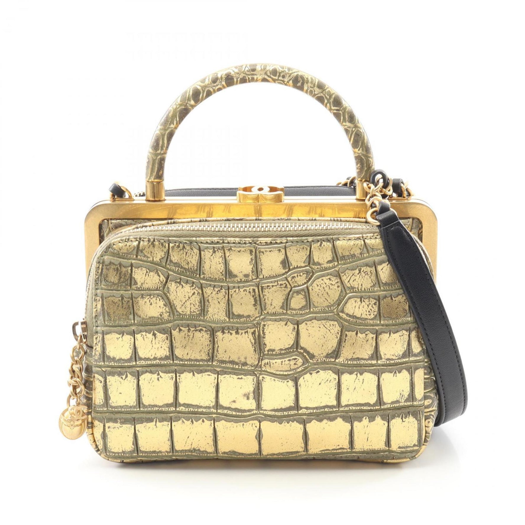 Chanel Coco Mark Shoulder Bag, Leather, Women's, Gold and Black