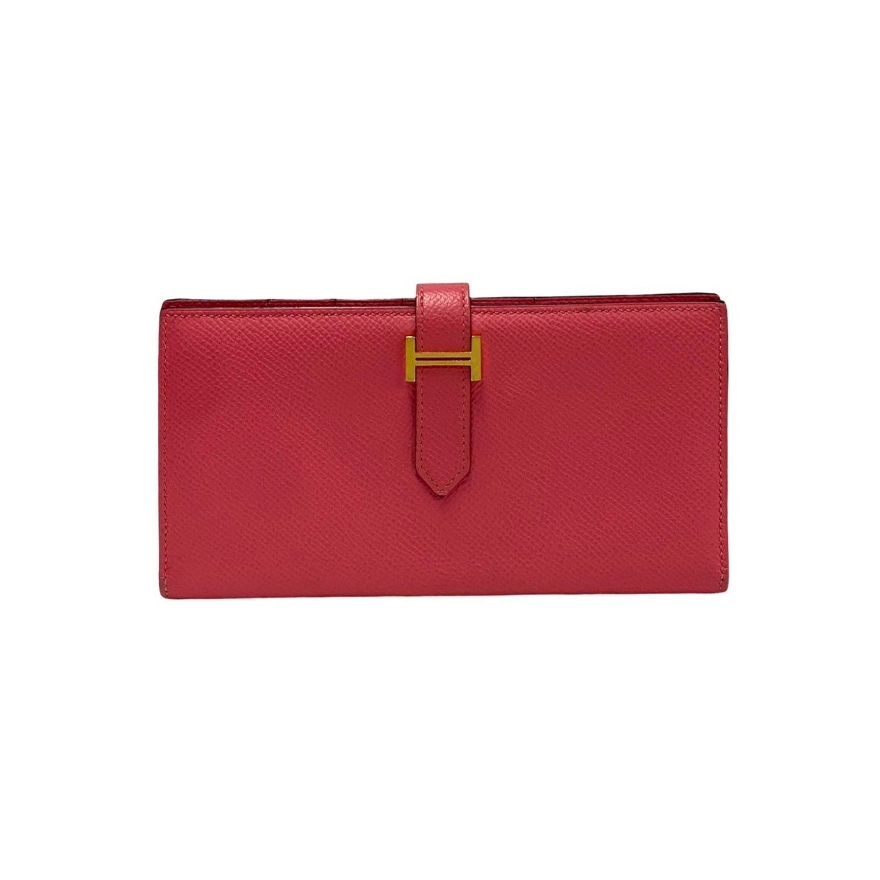 HERMES Bearn Soufflet Leather Bifold Long Wallet with Epsom and Coin Purse, Pink,
