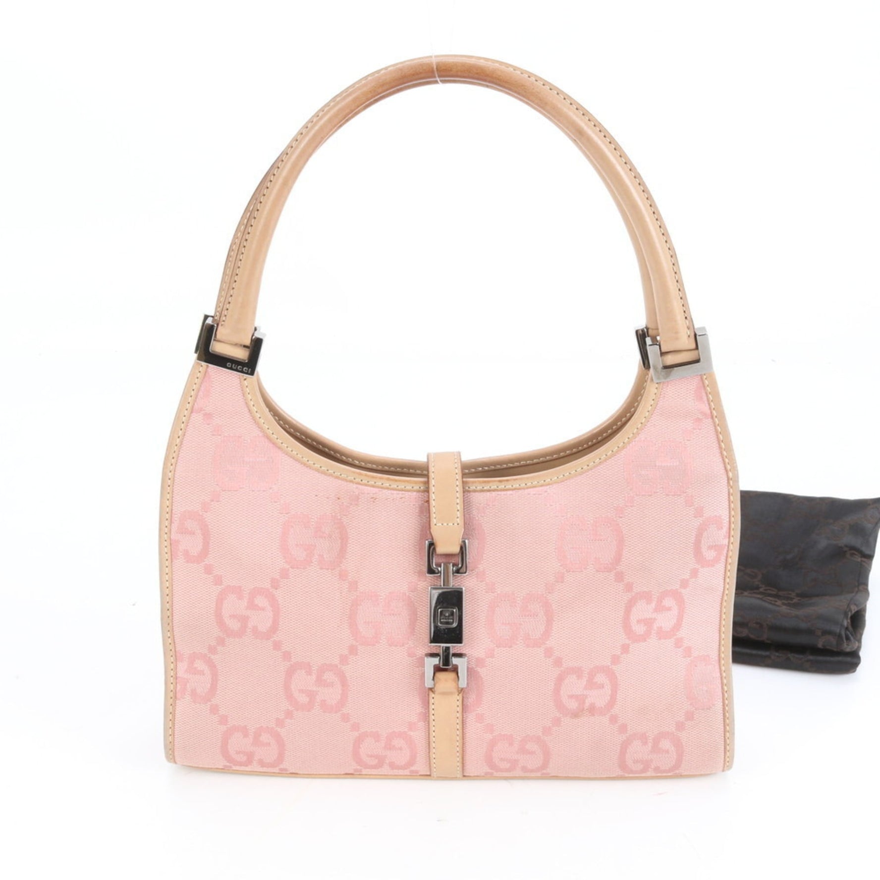 Gucci GG Canvas Jackie Leather Tote Bag, Handbag 002 1068, Silver Hardware