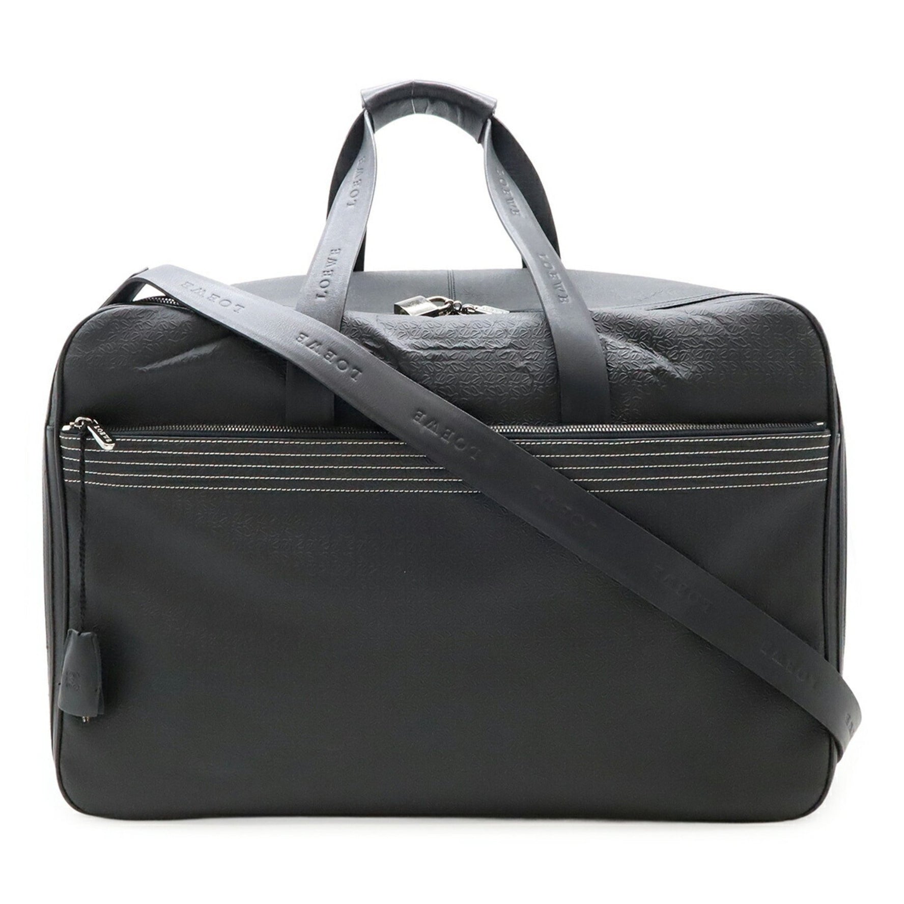 LOEWE Repeat Anagram Boston Bag, Travel Shoulder Embossed PVC Leather