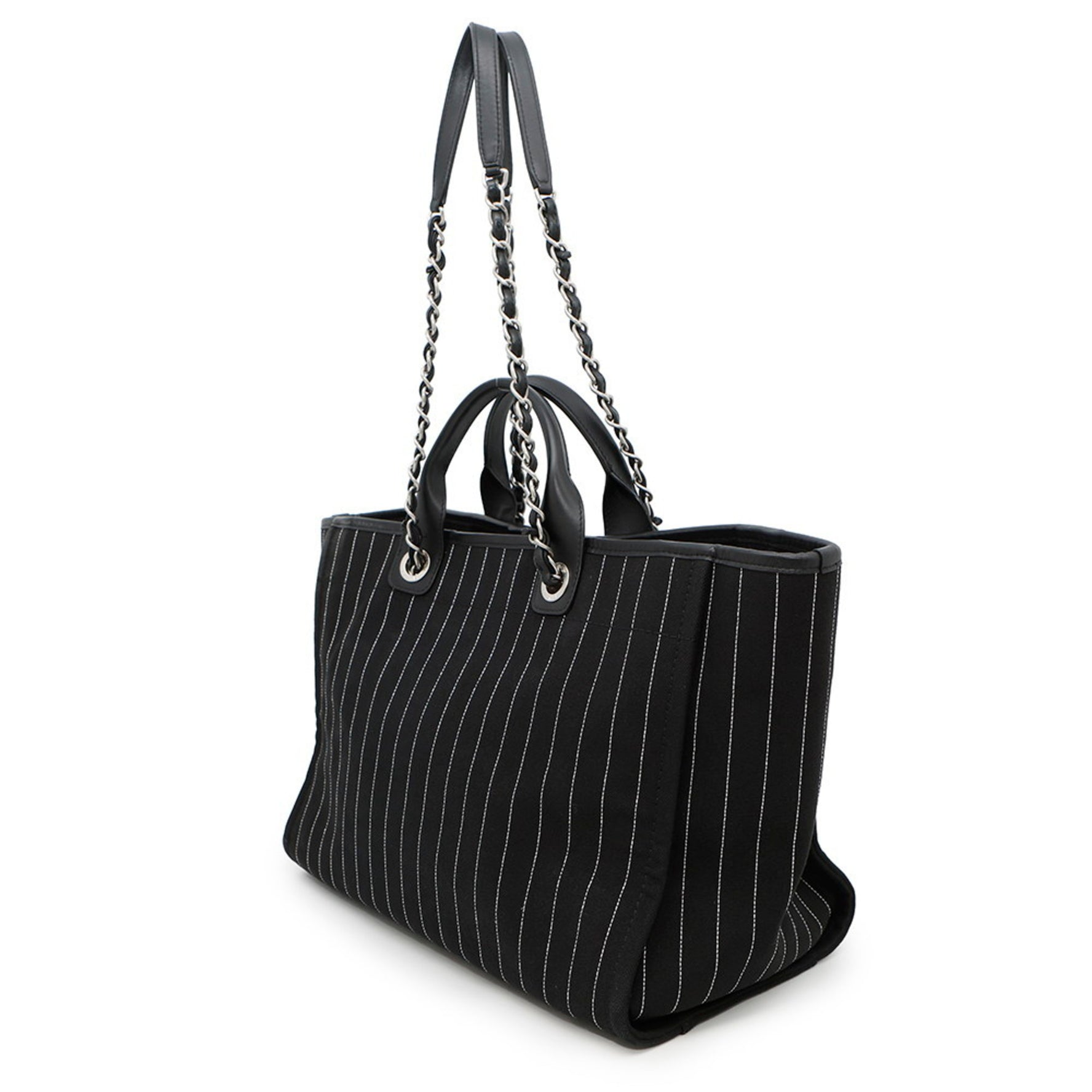CHANEL Deauville MM Canvas Chain Tote Bag A66941, 2-Way, Black