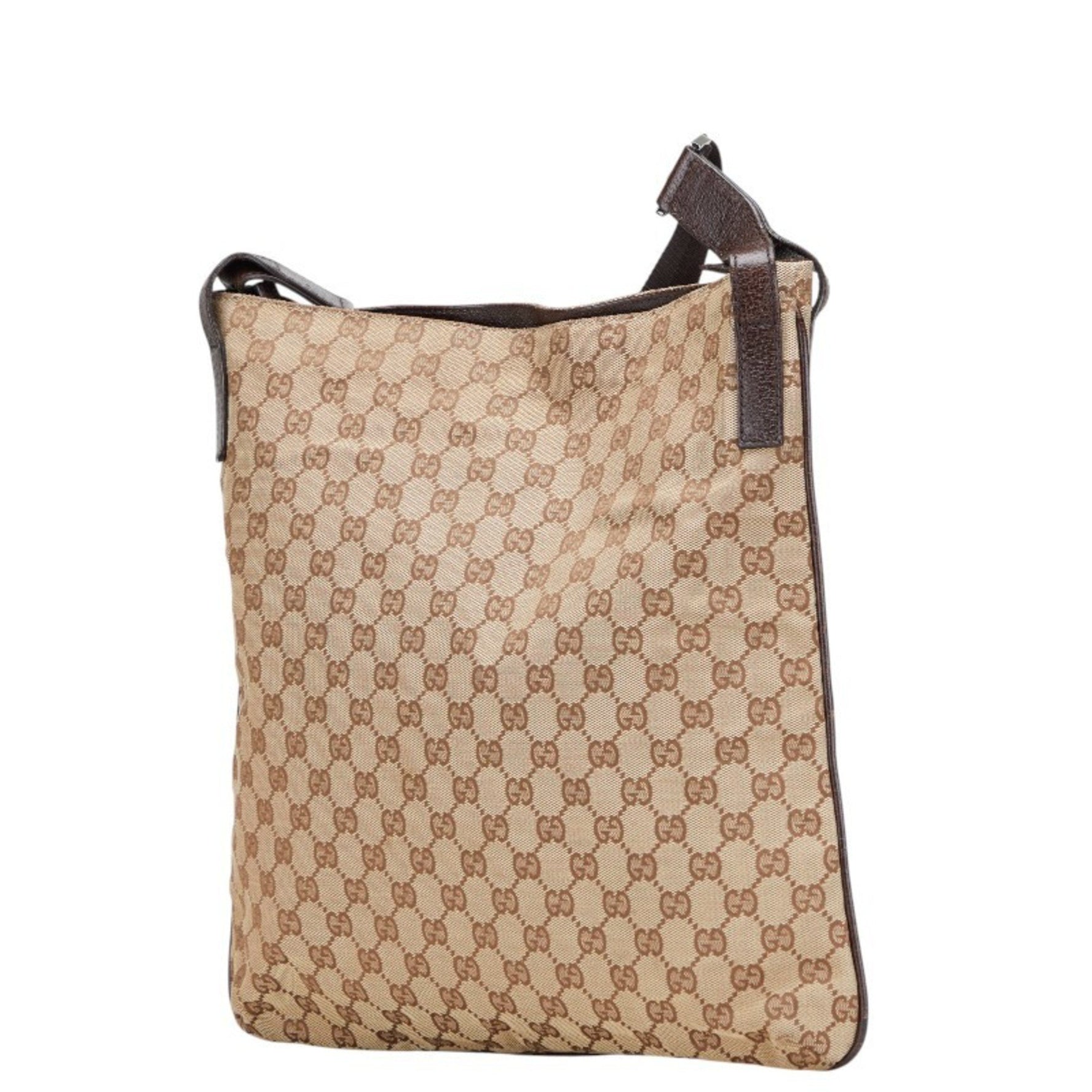 Gucci GG Canvas Shoulder Bag Beige Brown Leather