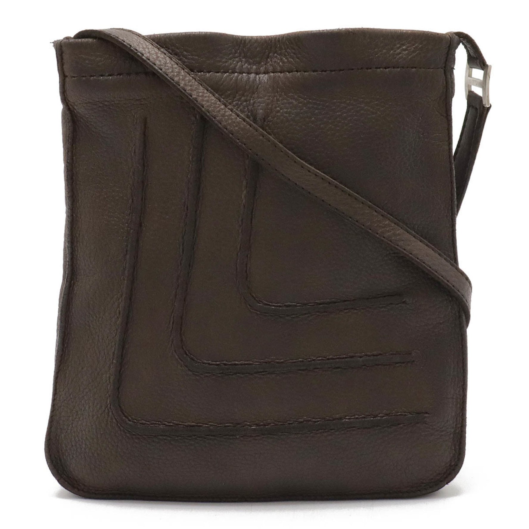 HERMES Toudou shoulder bag, pochette, leather, dark brown