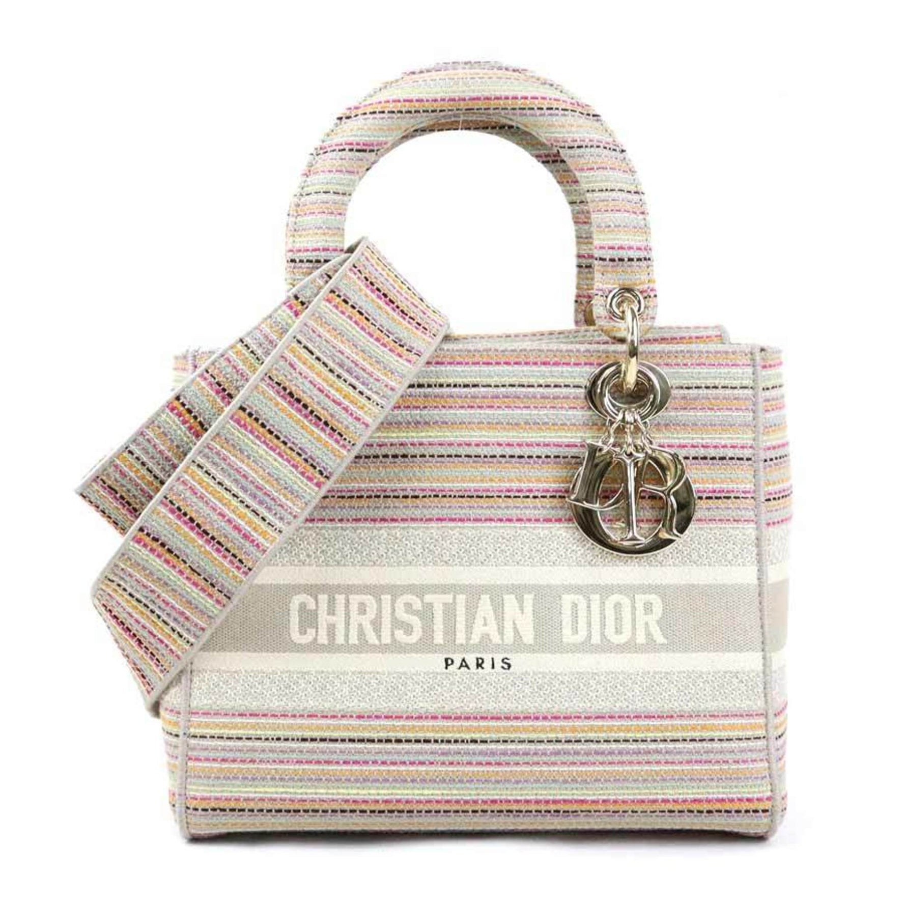 Christian Dior handbag shoulder bag Lady Delight canvas multicolor gold ladies w0982a