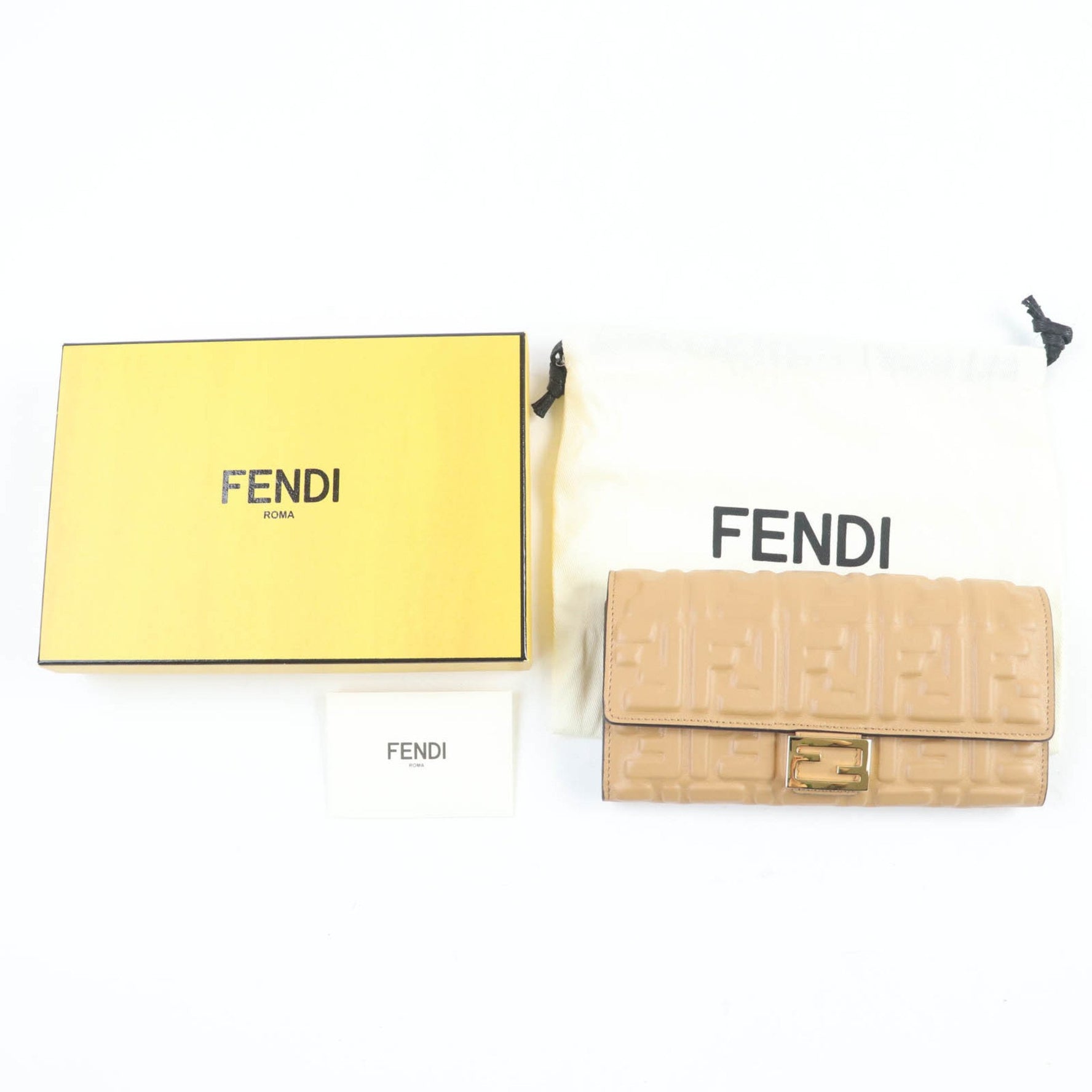 FENDI Baguette Continental Nappa Leather Long Wallet with FF Logo and Hardware, Box Dust Bag Included