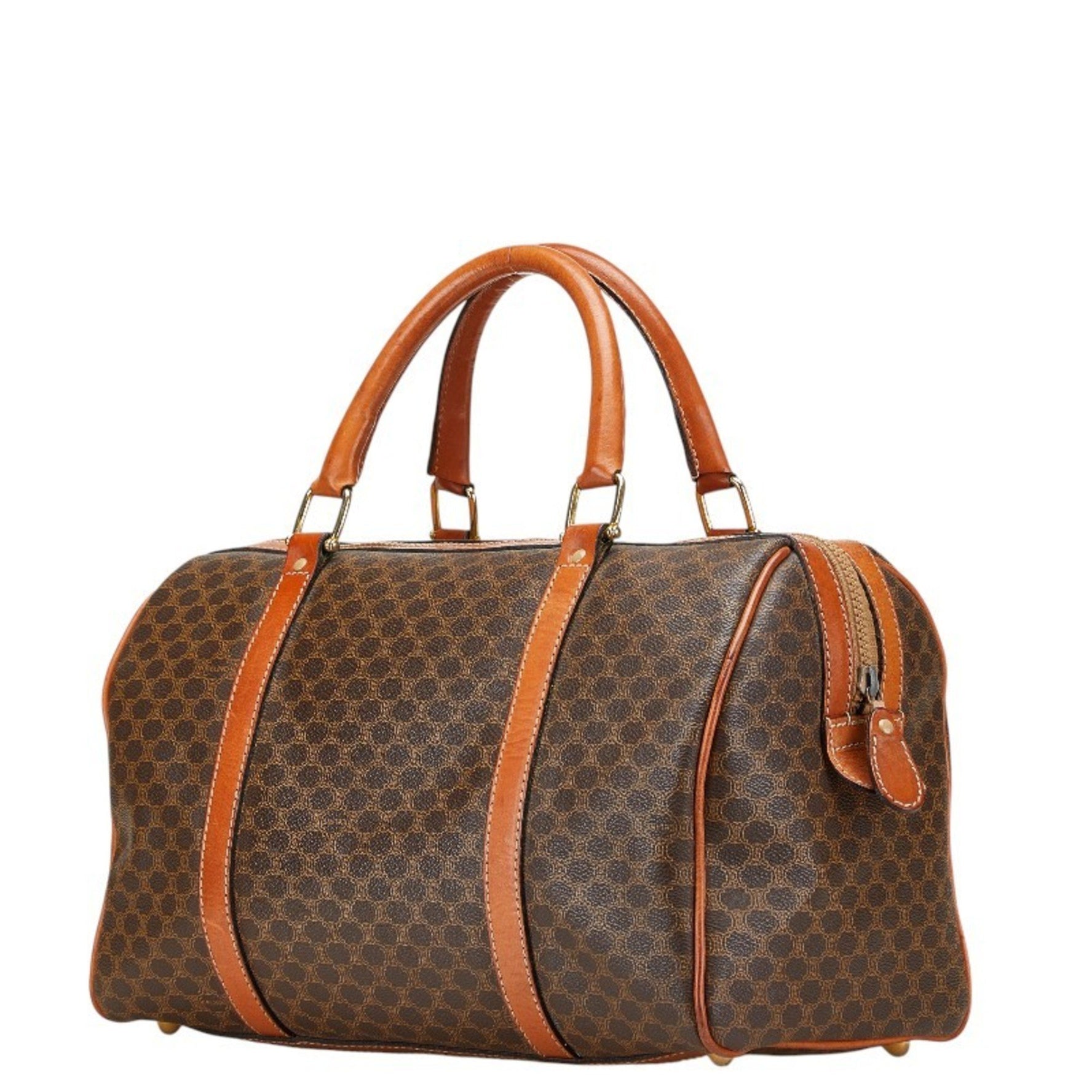 Celine Macadam Boston Bag, Brown PVC Leather Handbag, Women's, CELINE